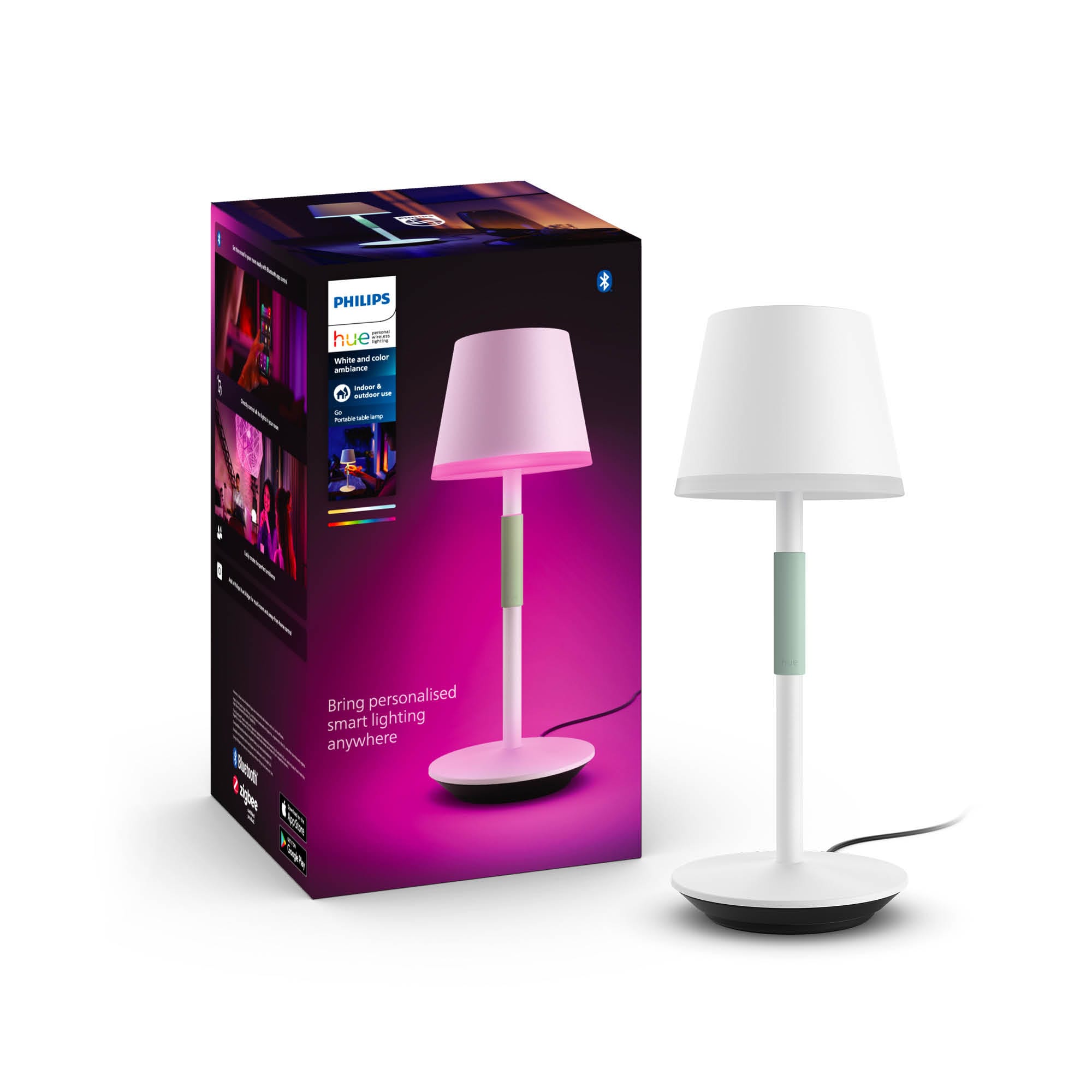Hue 13.98-in White LED Table Lamp with Plastic Shade Table department at Lowes.com