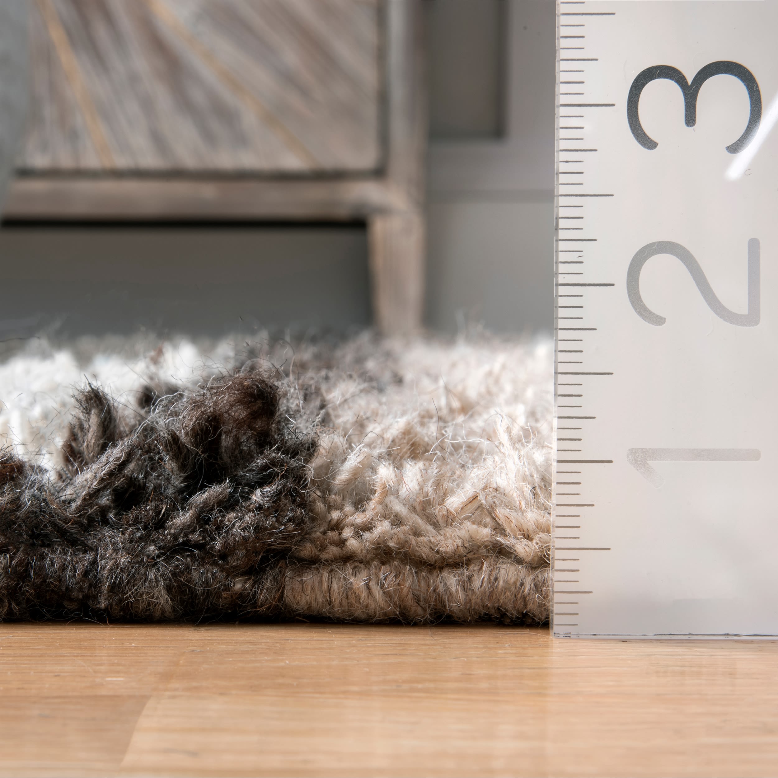 Tatanka Shag Wool Abstract Brown and Beige 4' x 6' Area Rug