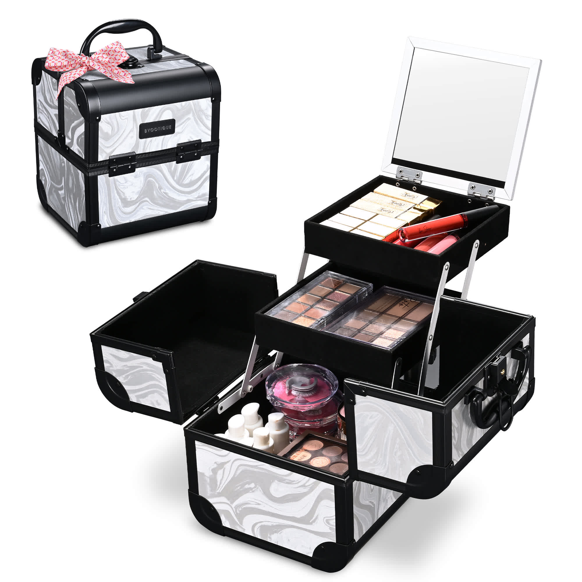 Yescom 12MKC028-S-CTB09-LO Byootique Makeup Train Case Cosmetic Organizer with Mirror Artist CB Graystone