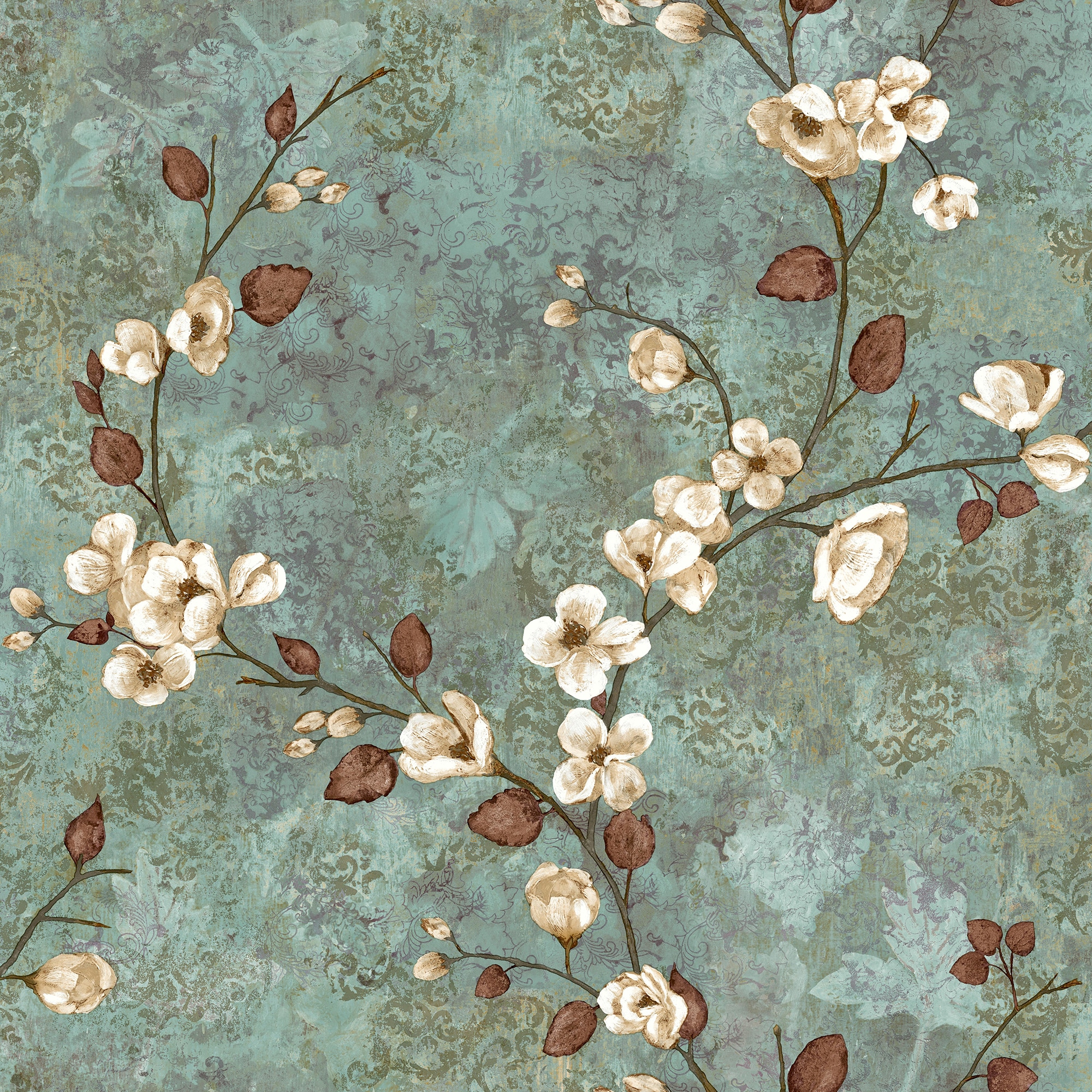 York Wallcoverings TB4314 Best Seller 56.4-Sq. Feet Blue Non-woven Floral Unpasted Wallpaper