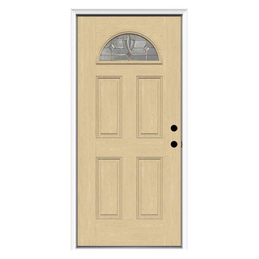 JELD-WEN LOWOLTFG36LSBRLH Laurel 36-in x 80-in x 4-9/16-in Fiberglass 1/4 lite Left-hand inswing Unfinished Unfinished Prehung Front Door with Brickmould Insulating core