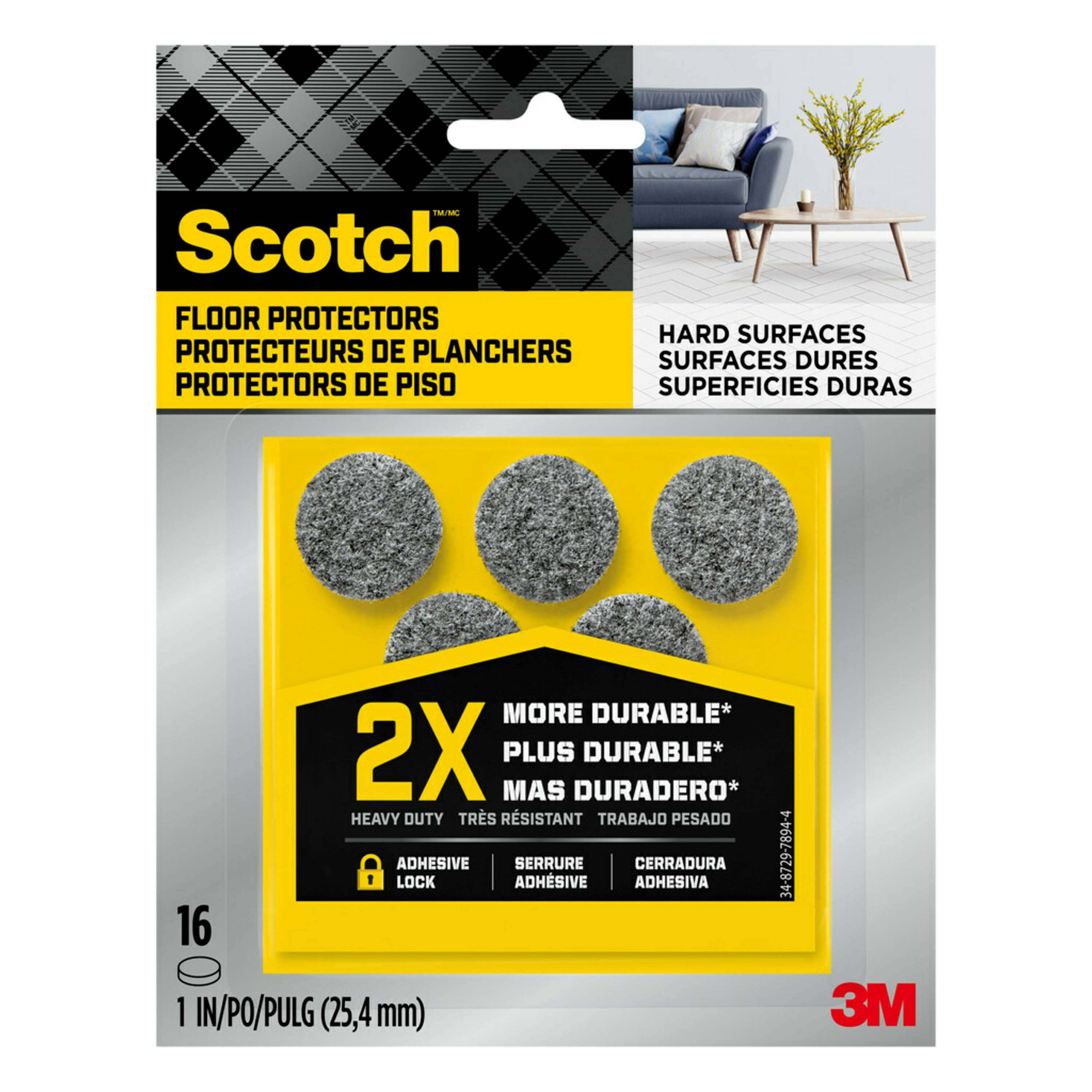 Scotch SP872-NA Heavy Duty 16 -Pack 1-in Beige Round Felt furniture pads
