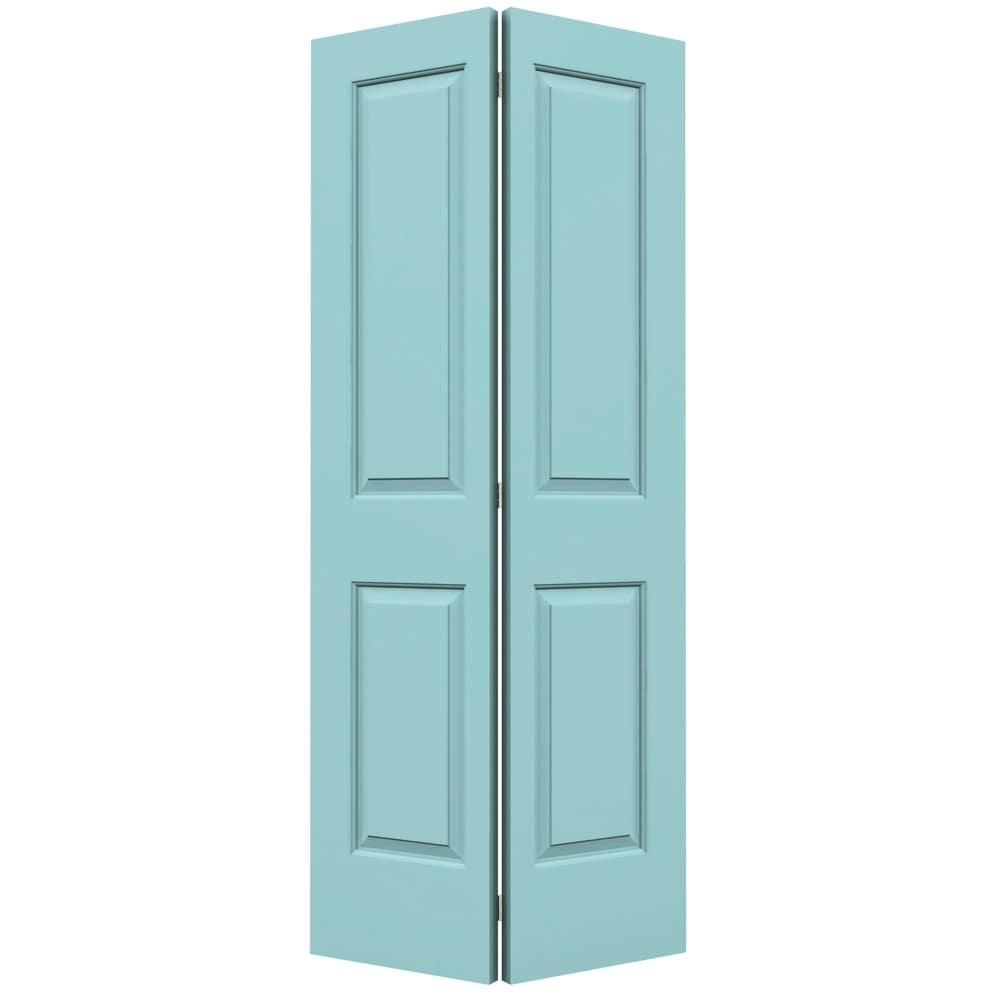 JELD-WEN Cambridge 36-in x 80-in Caribbean Blue 2-panel Square Hollow Core Prefinished Molded Composite Bifold Door Hardware Included in Green -  LOWOLJW160000071