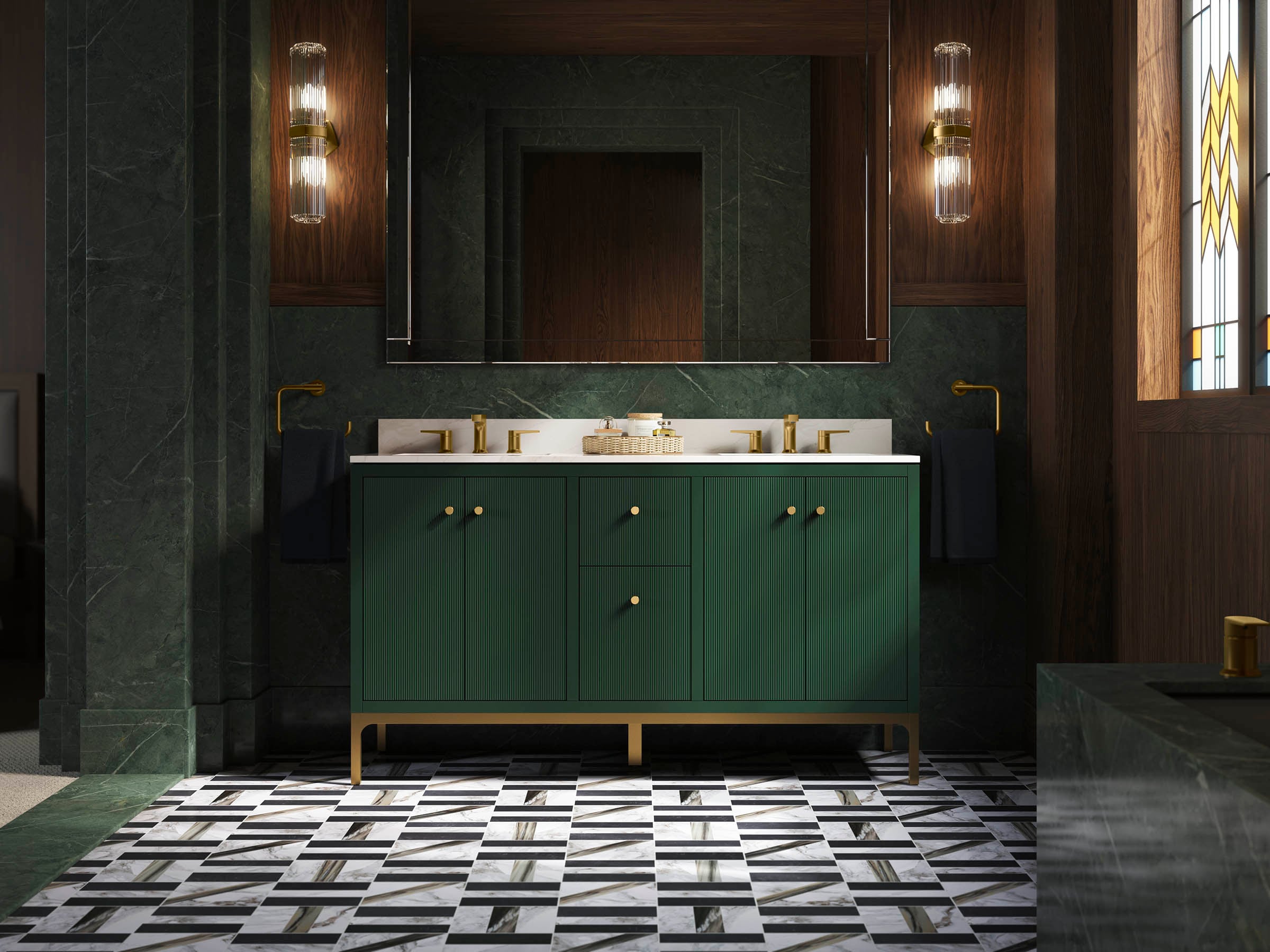 KOHLER 32835-EMG Calpa 60-in Emerald Green Undermount Double Sink Bathroom Vanity with White Quartz Top