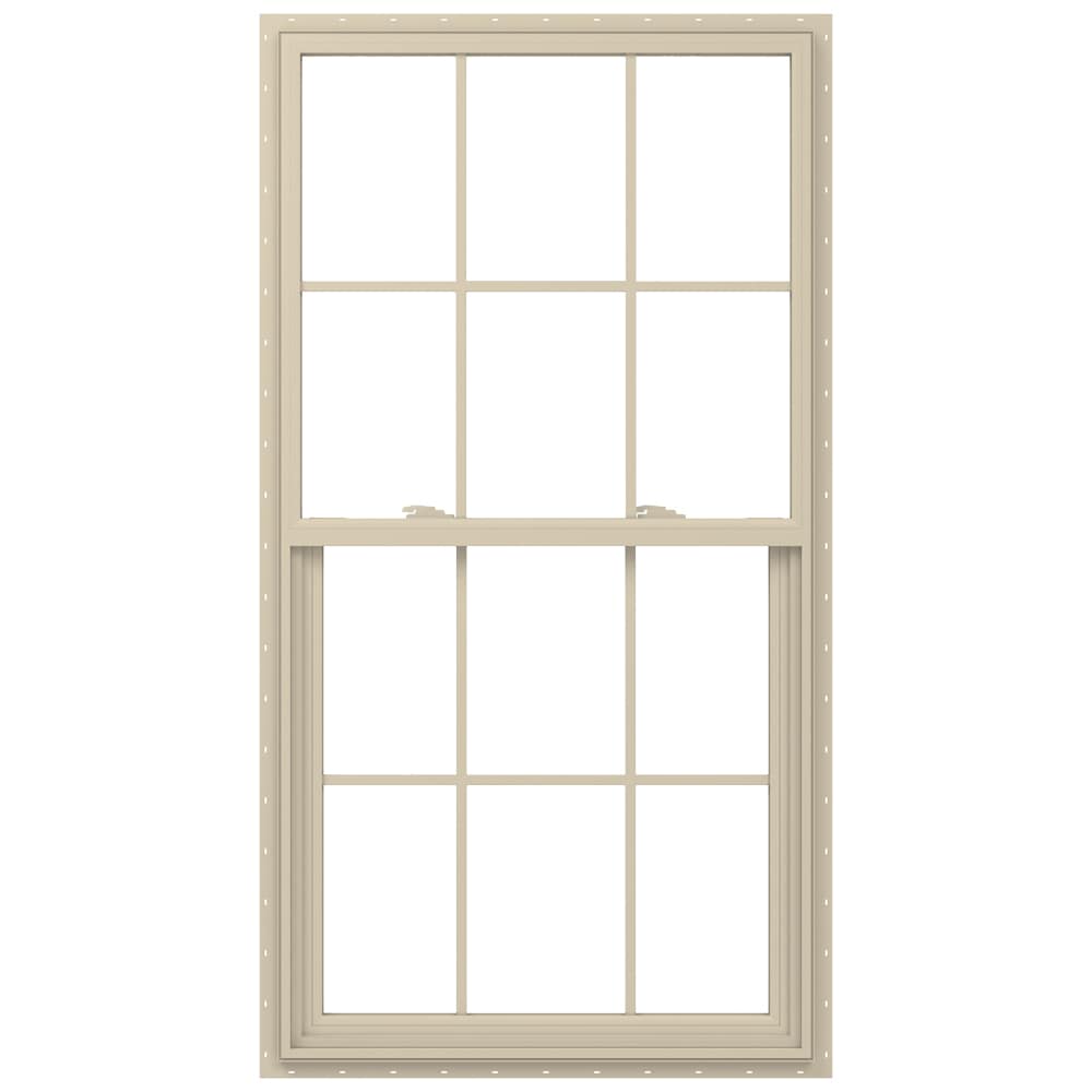 JELD-WEN LOWOLJW143800827 V-2500 31-1/2-in x 59-1/2-in Almond Exterior Vinyl New construction Single Hung Window Low-E argon Double Pane Glass with Grids, (Full Screen Included)