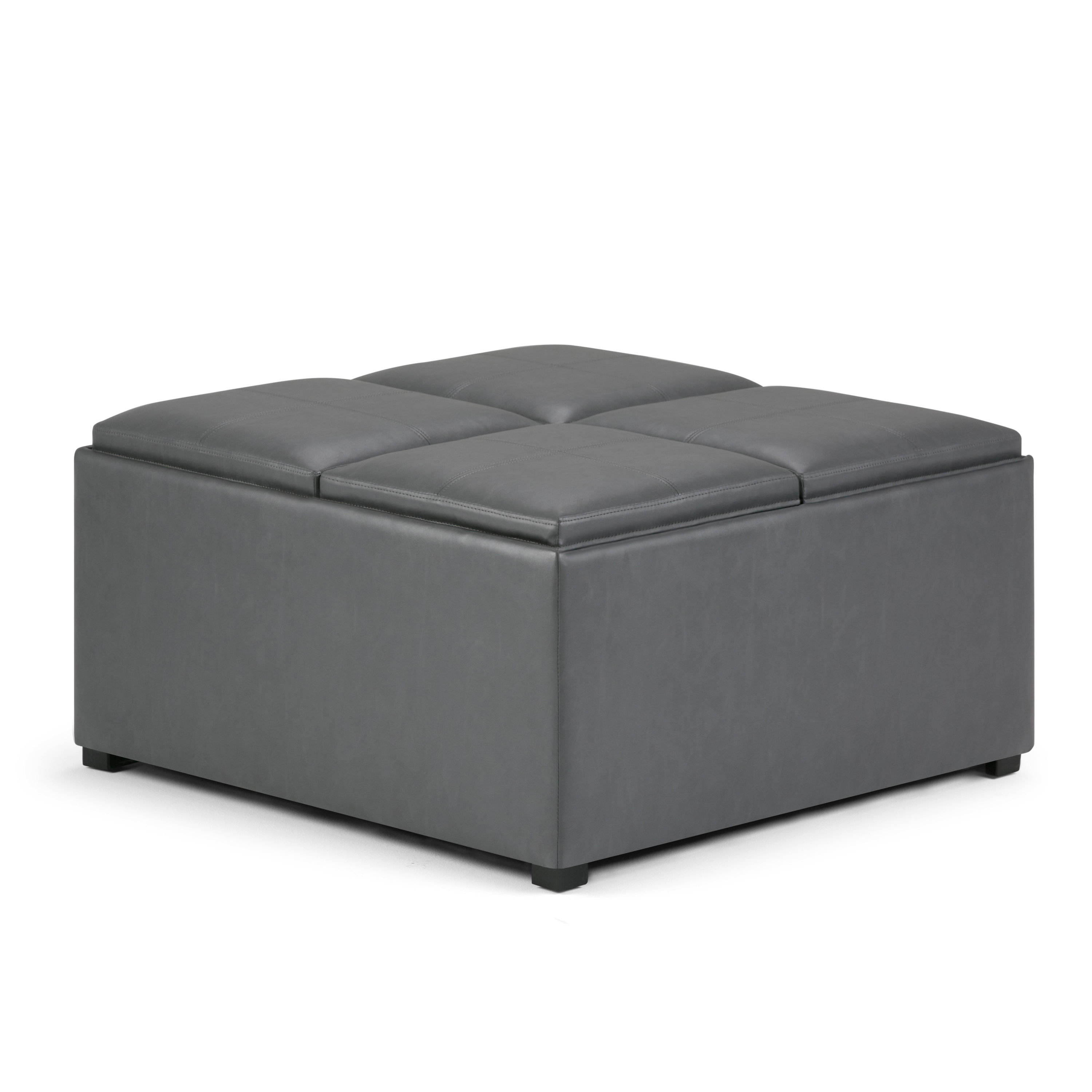 Simpli Home AY-F-07-G Avalon Modern Stone Grey Faux leather Storage Ottoman