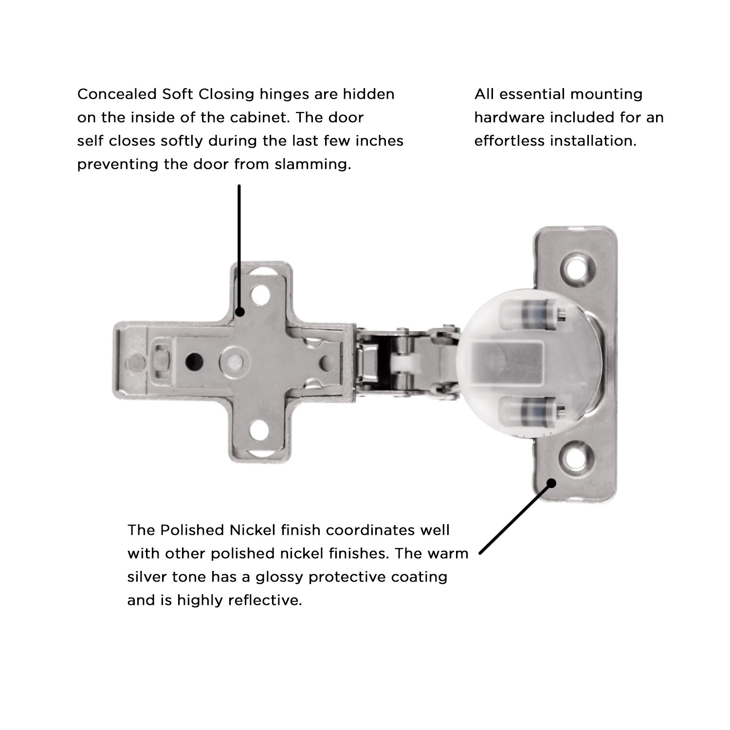 Hickory Hardware 105 Degree Half Overlay Concealed Soft Close Polished Nickel Cabinet Hinge 10 5651