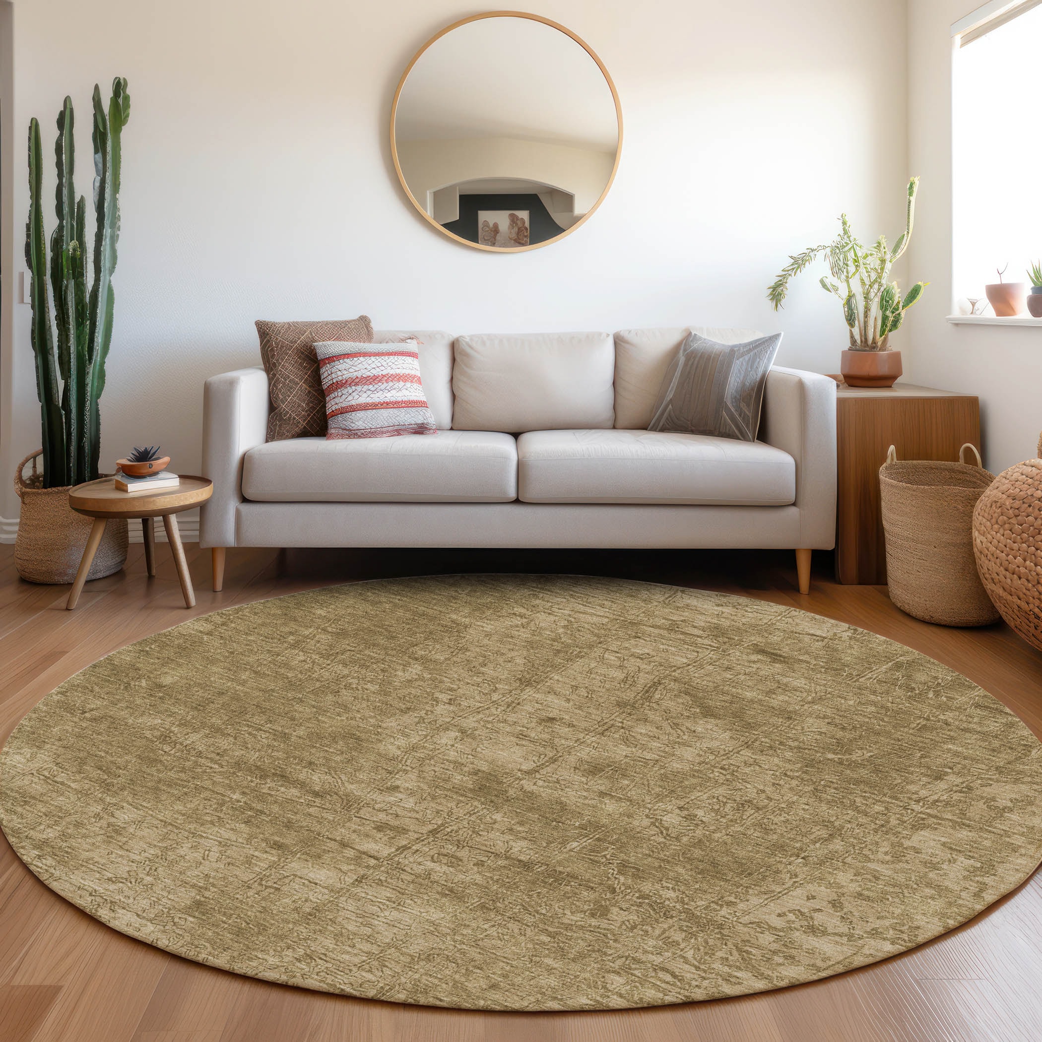 Addison Rugs ACN559BG8RO Chantille ACN559BG 8 x 8 (ft) Polyester Beige Round Indoor/Outdoor Geometric Machine washable Area rug