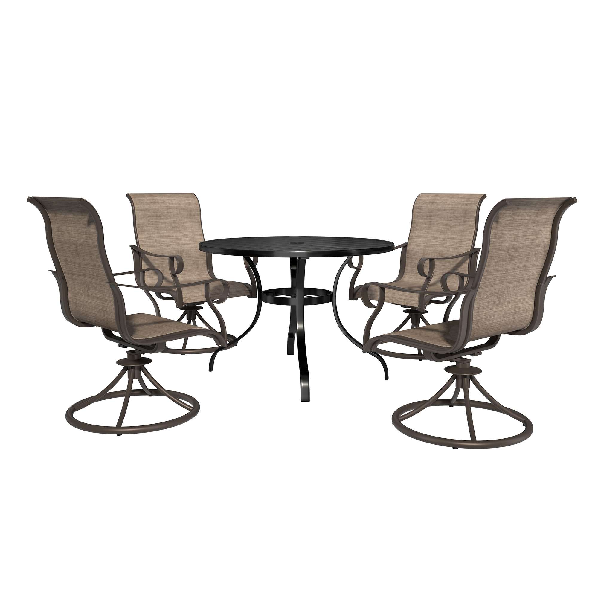 Clihome CL-5SL4Z1RTBR 5 Piece Patio Swivel Chair Dining Table Set 5 -Piece Brown Patio Dining Set Aluminum Round Table with 4 Brown Swivel Chairs