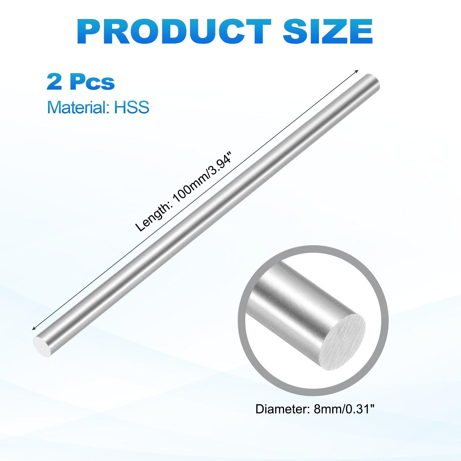 Unique Bargains 2pcs Round Steel Rod 8mm Diameter HSS Lathe Bar Stock ...