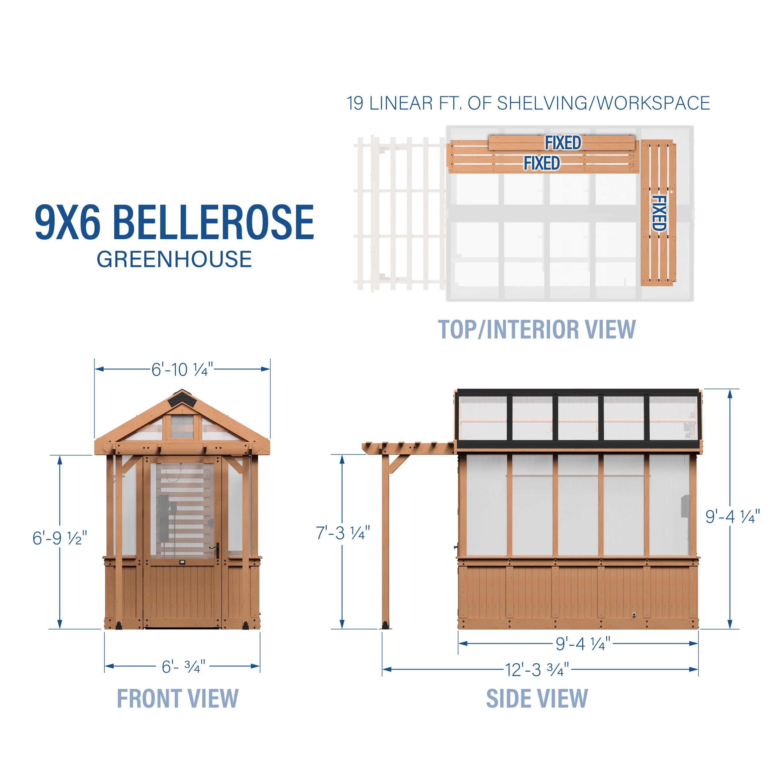 Bellerose Cedar Wood and Polycarbonate Walk-In Greenhouse with Pergola