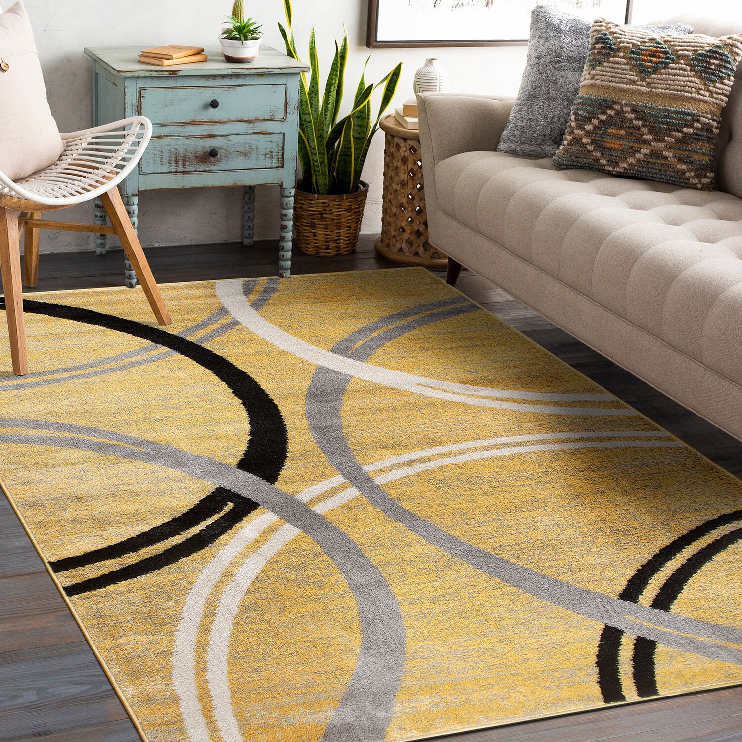 World Rug Gallery 8 X 10 (ft) Yellow Indoor Geometric Area Rug in the ...