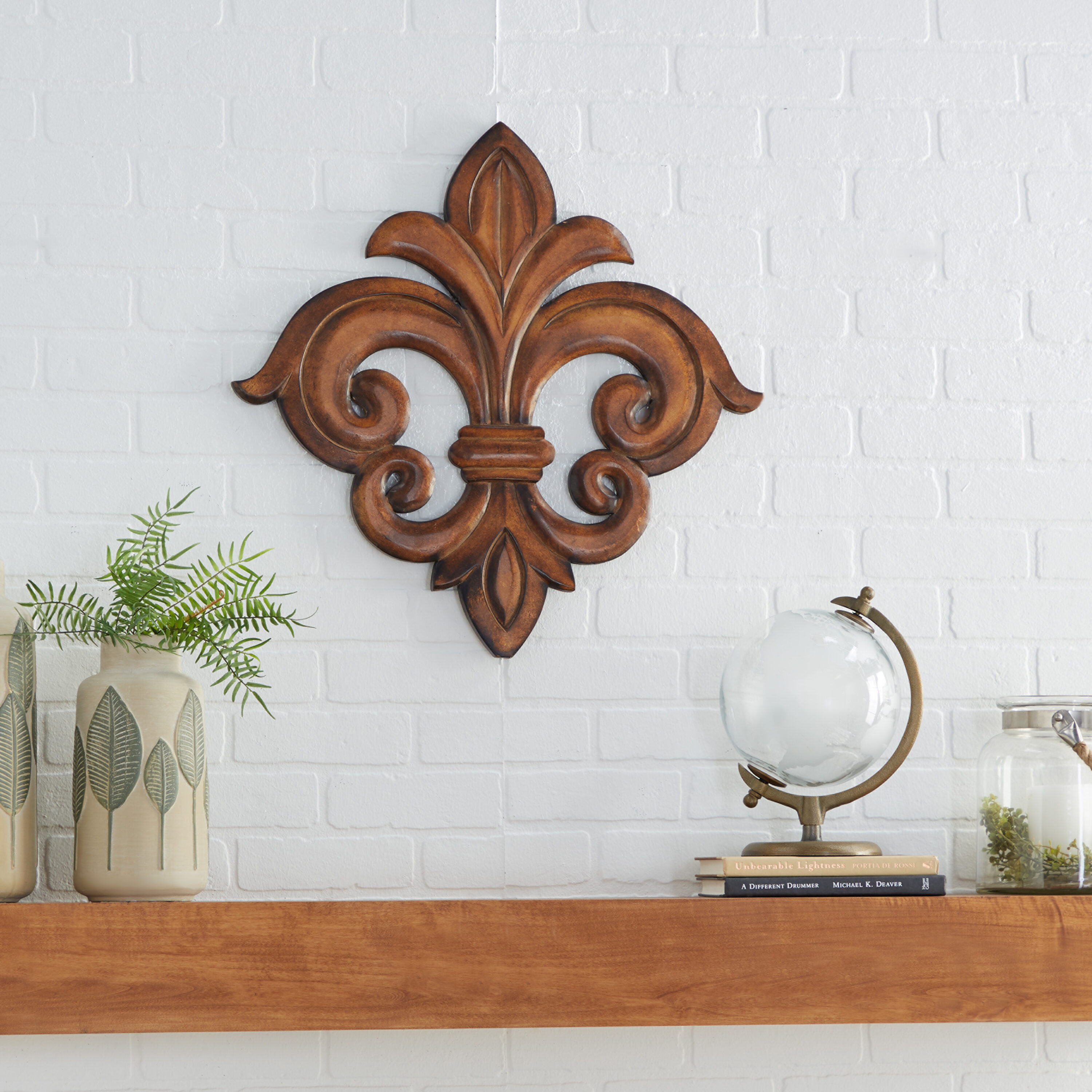 Grayson Lane 14304 24-Inches W x 24-Inches H Wood Fleur De Lis Carved Floral Wall sculpture