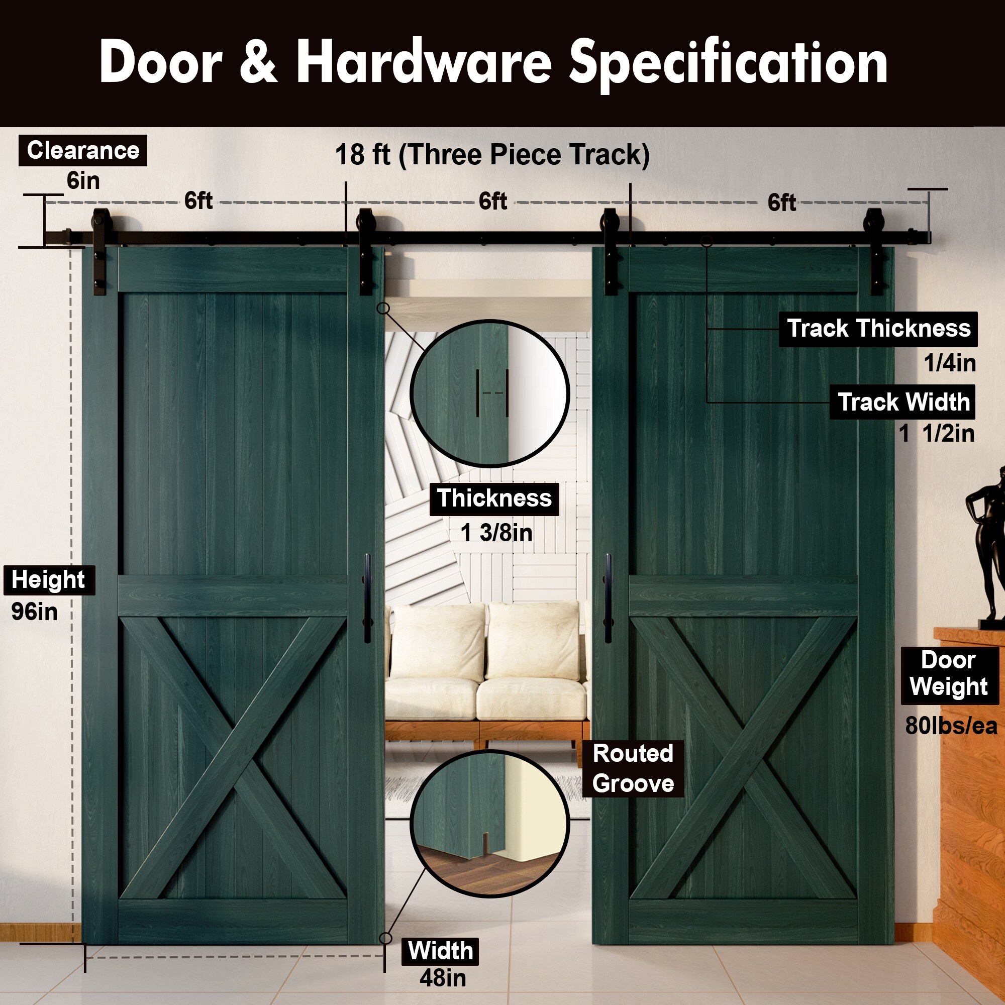 HOMACER YT2TGH216C-4896-X-RP Barn-Doors - View #7