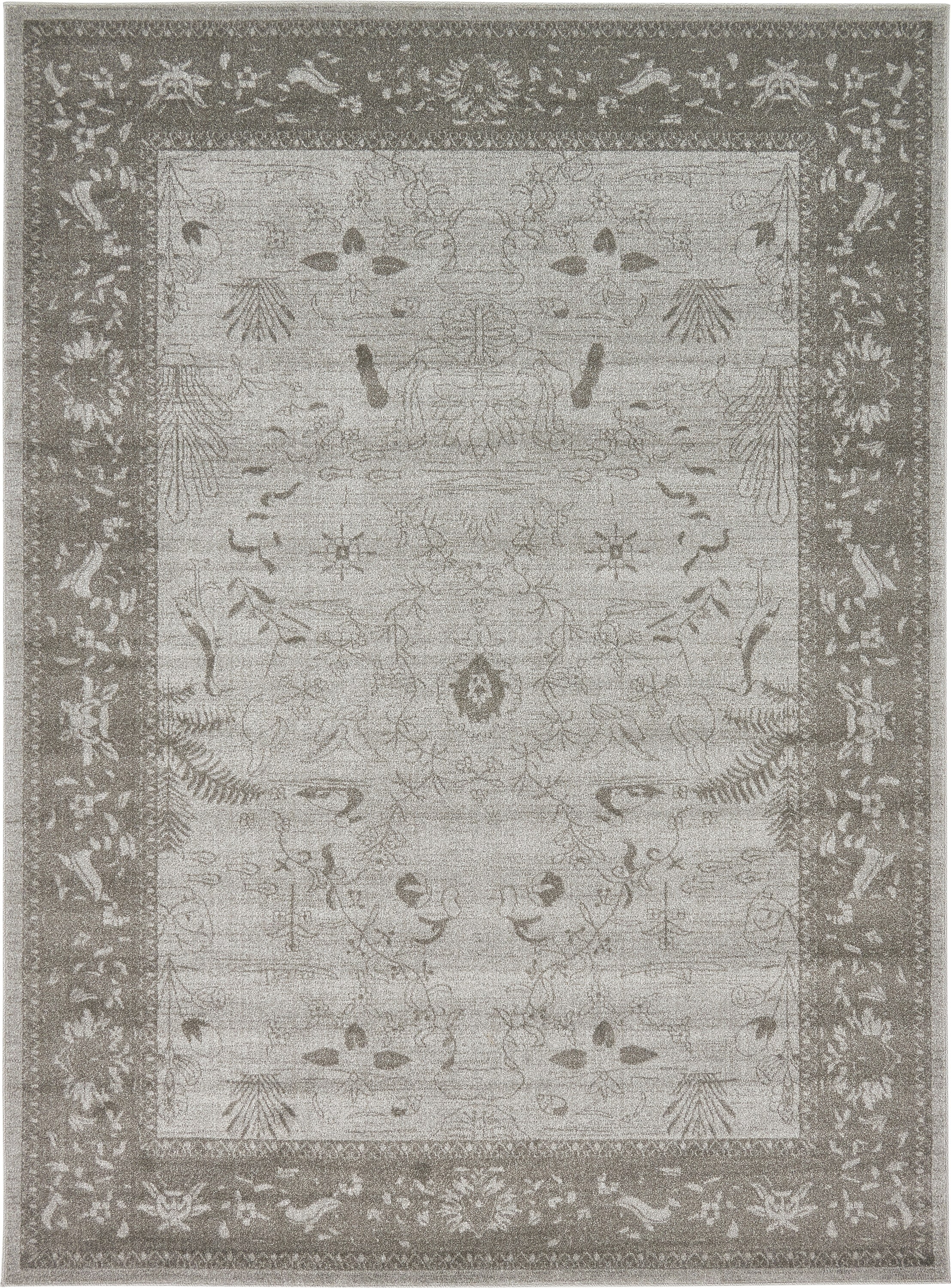 Unique Loom 3133378 Floral La Jolla 8 x 11 (ft) Loomed Polypropylene Light Gray/Dark Gray Rectangular Indoor Floral/Botanical Area rug