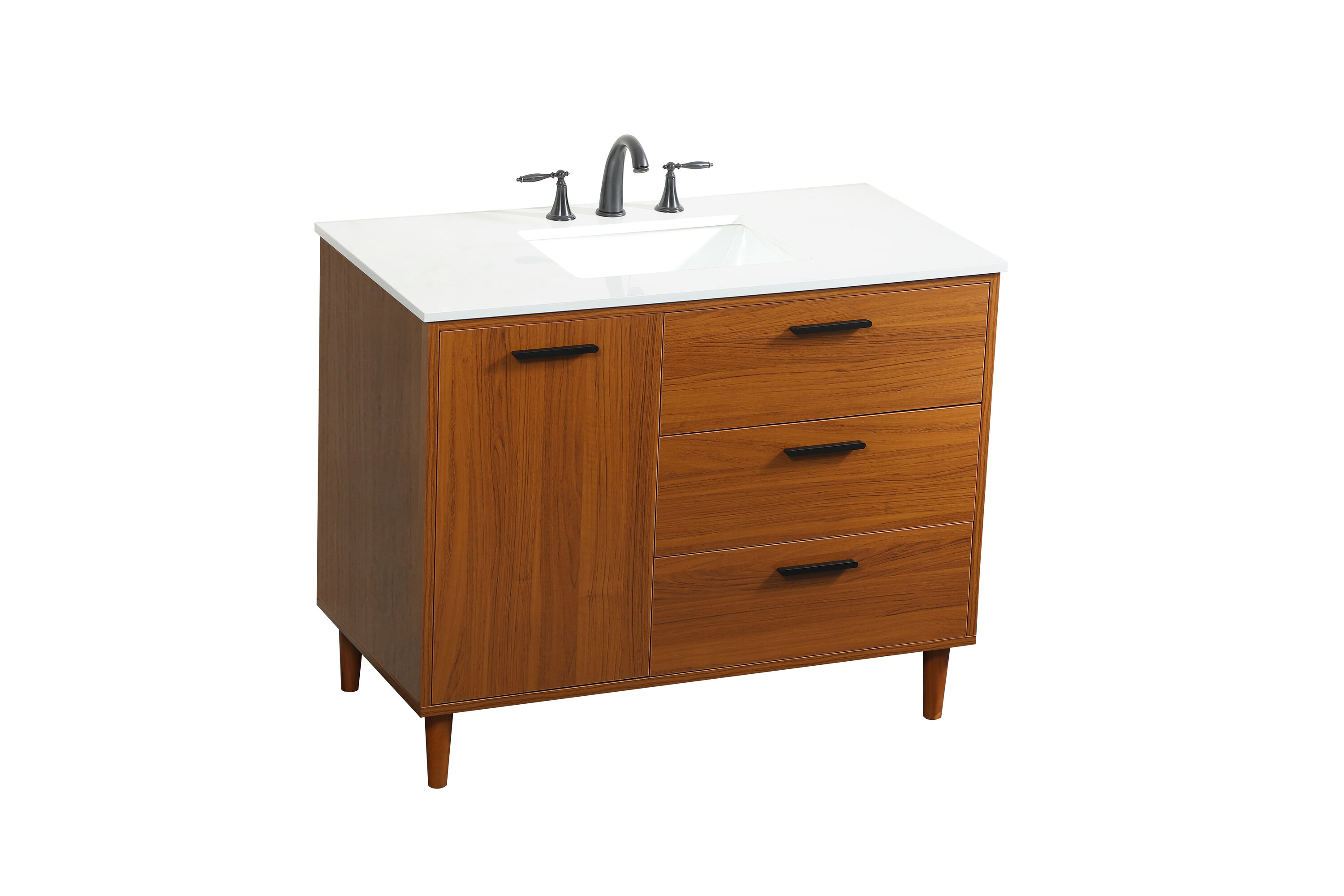 Teak and Black 42" Freestanding Single Vanity with Marble Top