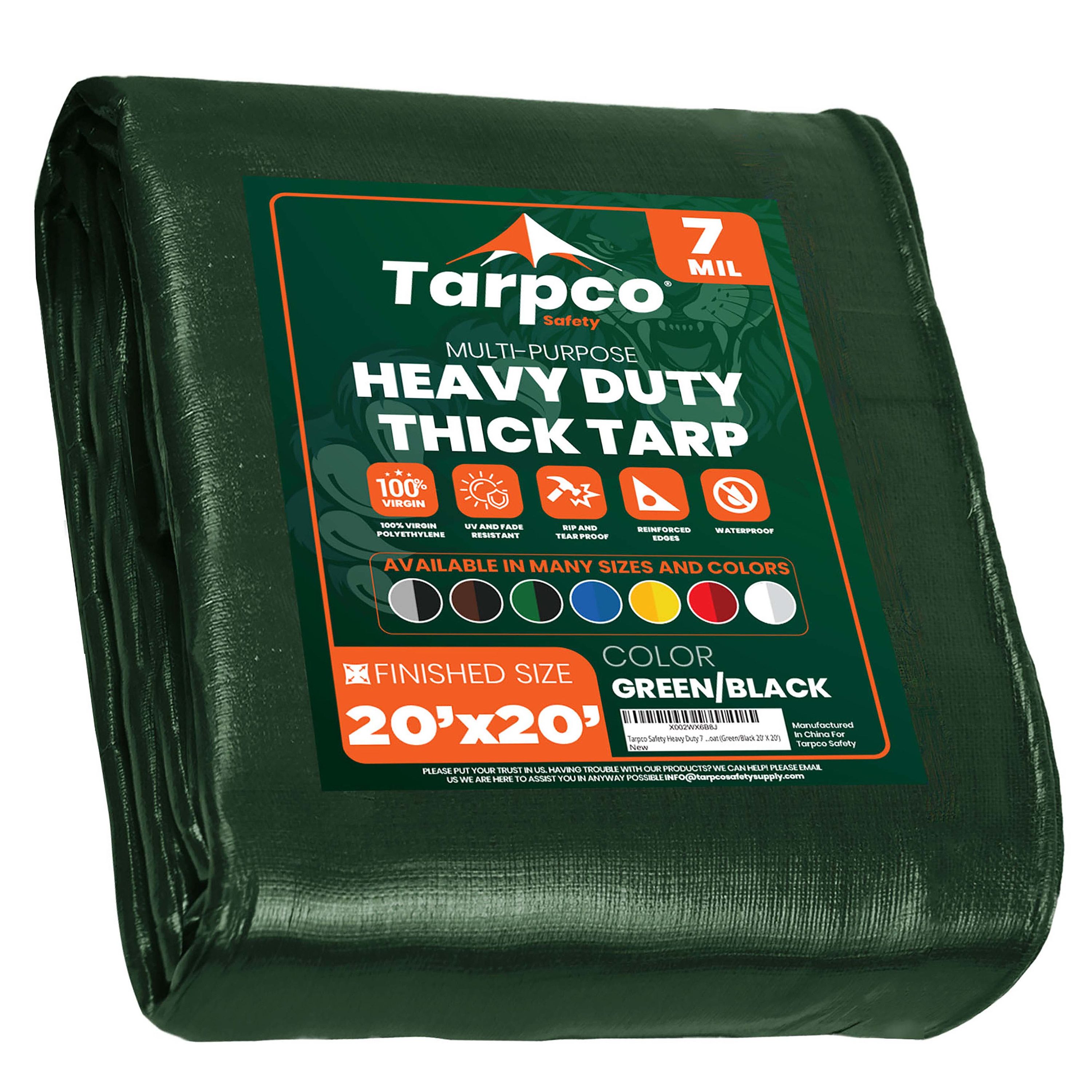 Tarpco Safety TS-203-20X20 20-ft x 20-ft Green Waterproof Commercial Polyethylene 7-Mils Tarp