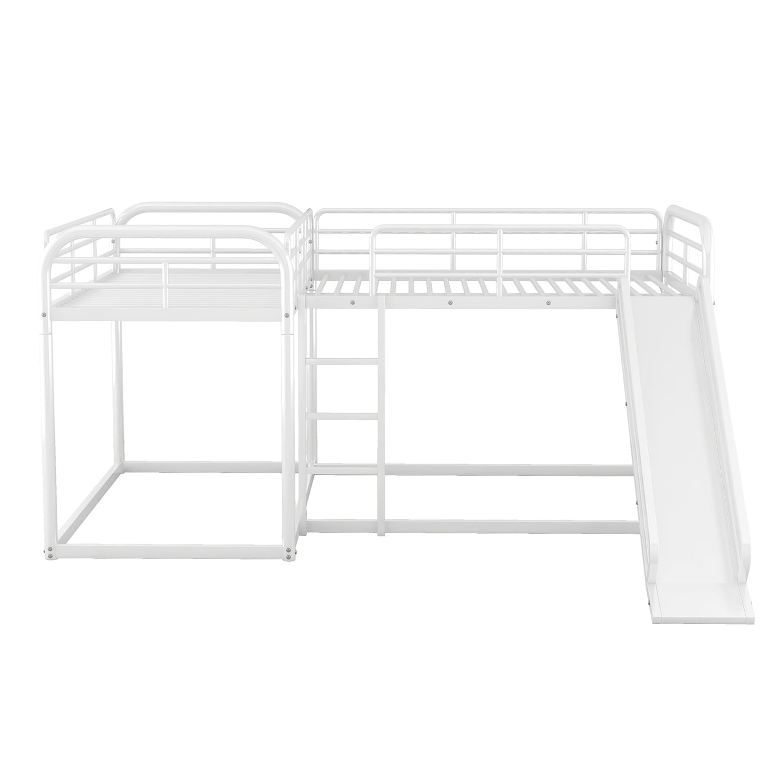 BESTCOSTY White Full Size L Shaped Bunk Bed With Twin Bed Metal Frame   63550386 