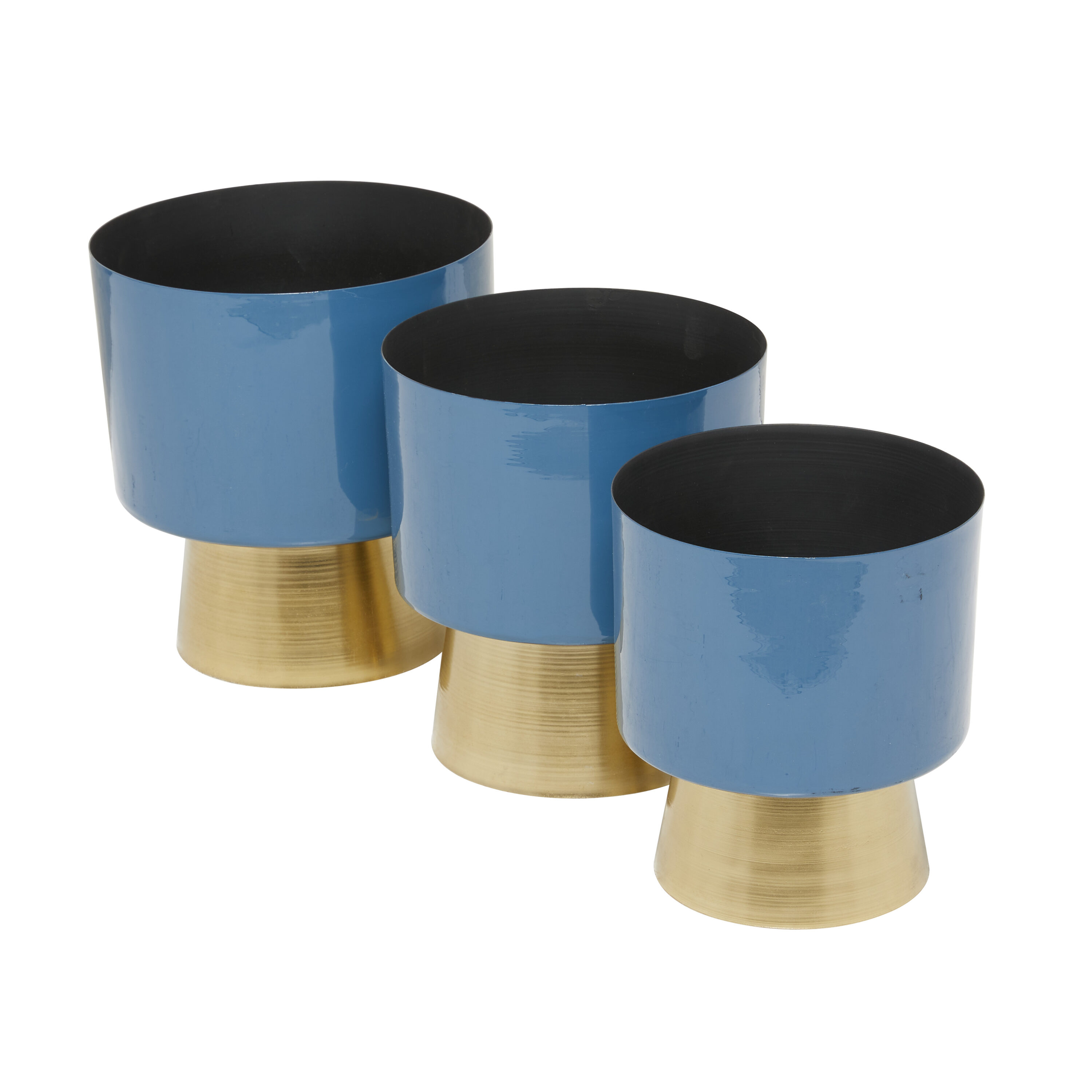 Elysian Blue & Gold Medium Metal Indoor Planter Set of 3