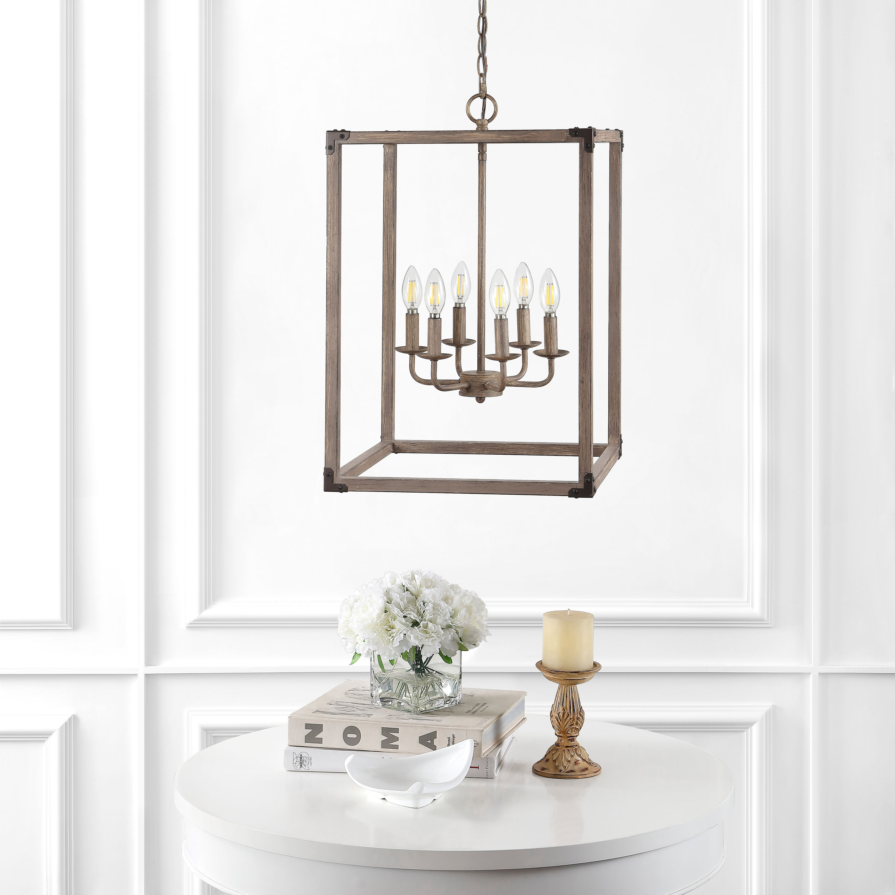 Rustic Farmhouse 16.2" Brown Iron LED Pendant with Edison-Style Bulbs