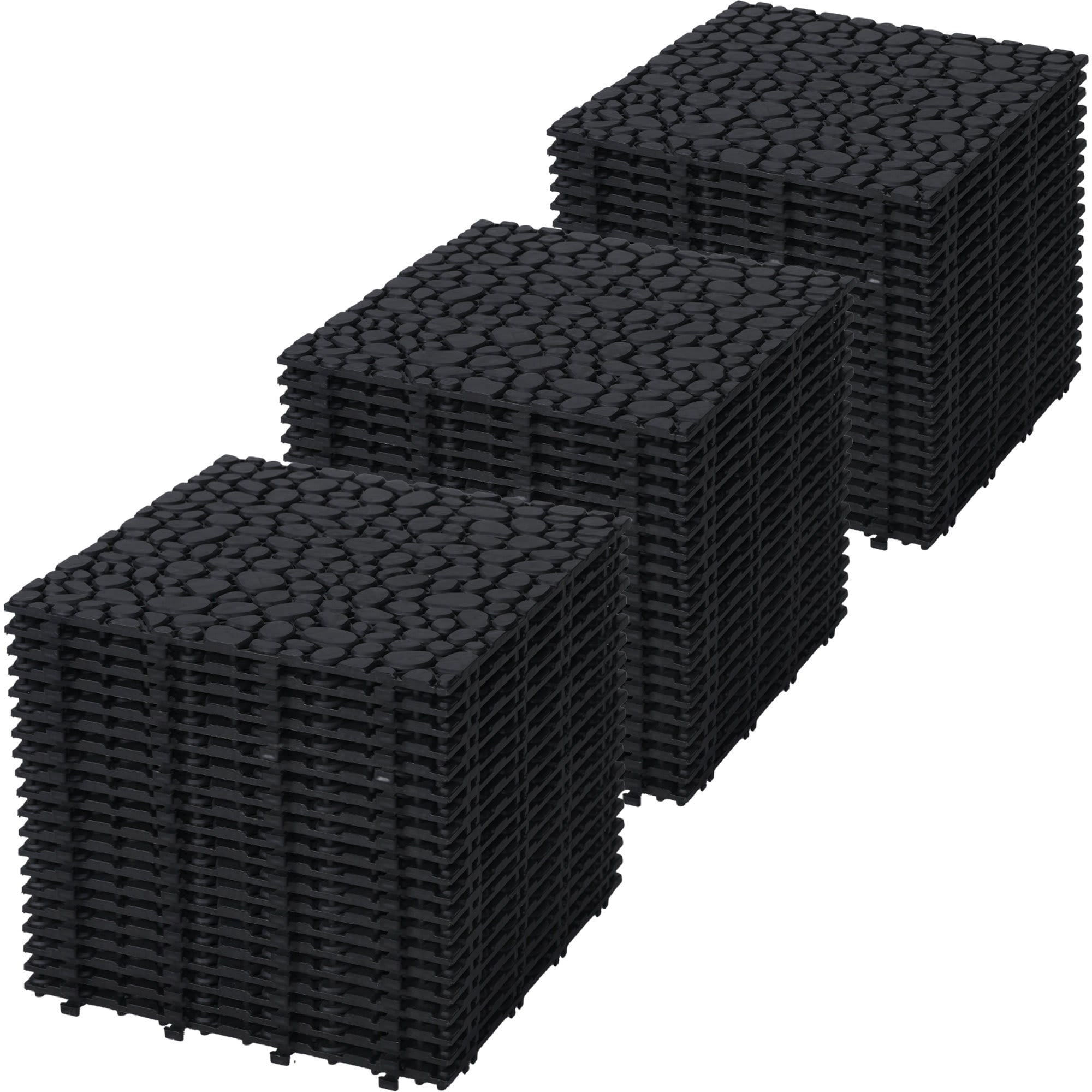 Aoibox  12 x 12 Inch Black Interlocking Deck Tiles Plastic Outdoor Waterproof All Weather Anti Slip Pebble Stone Pattern Pack of 60