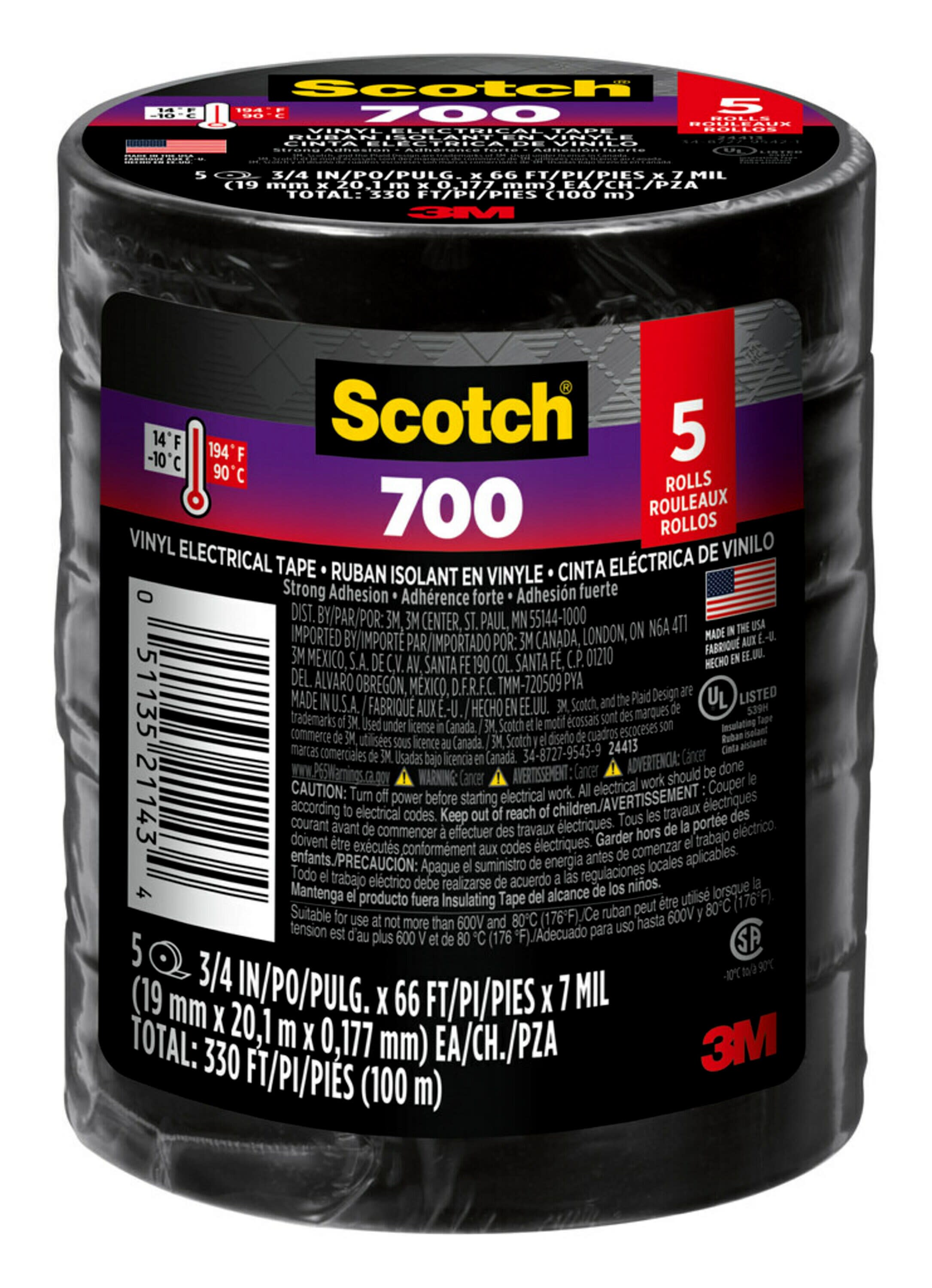 Scotch 0.75-in x 66-ft Vinyl Electrical Tape Black (5-Pack) in the Electrical  Tape department at