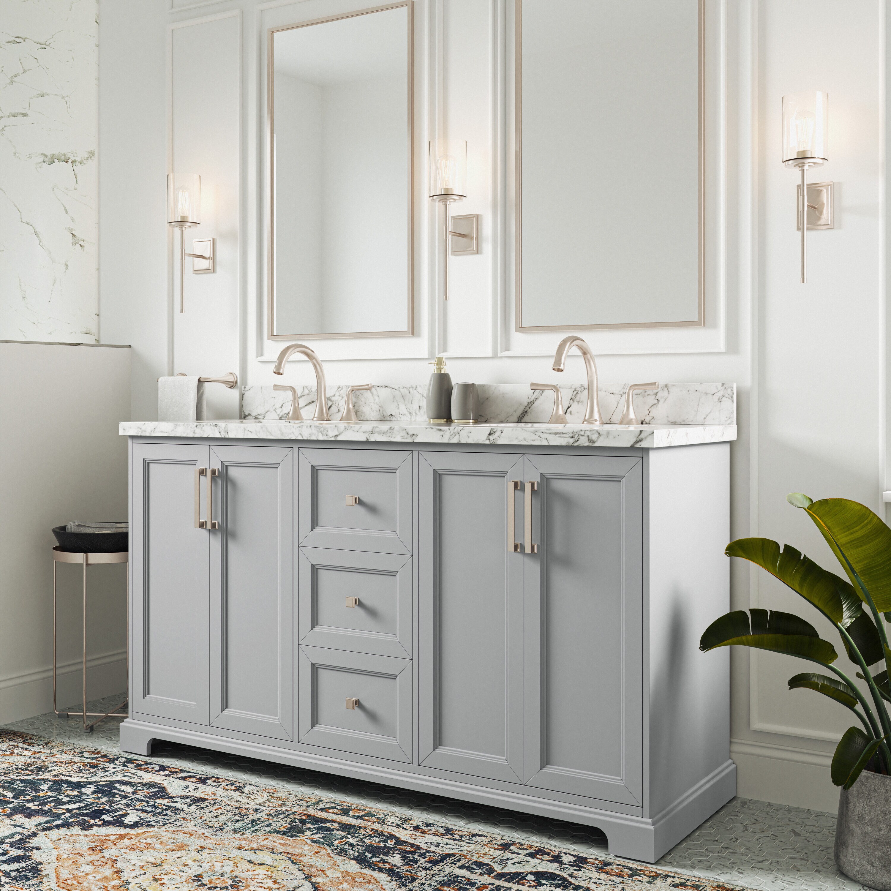 allen + roth Pittman 60-in Muse Gray Undermount Double Sink Bathroom ...