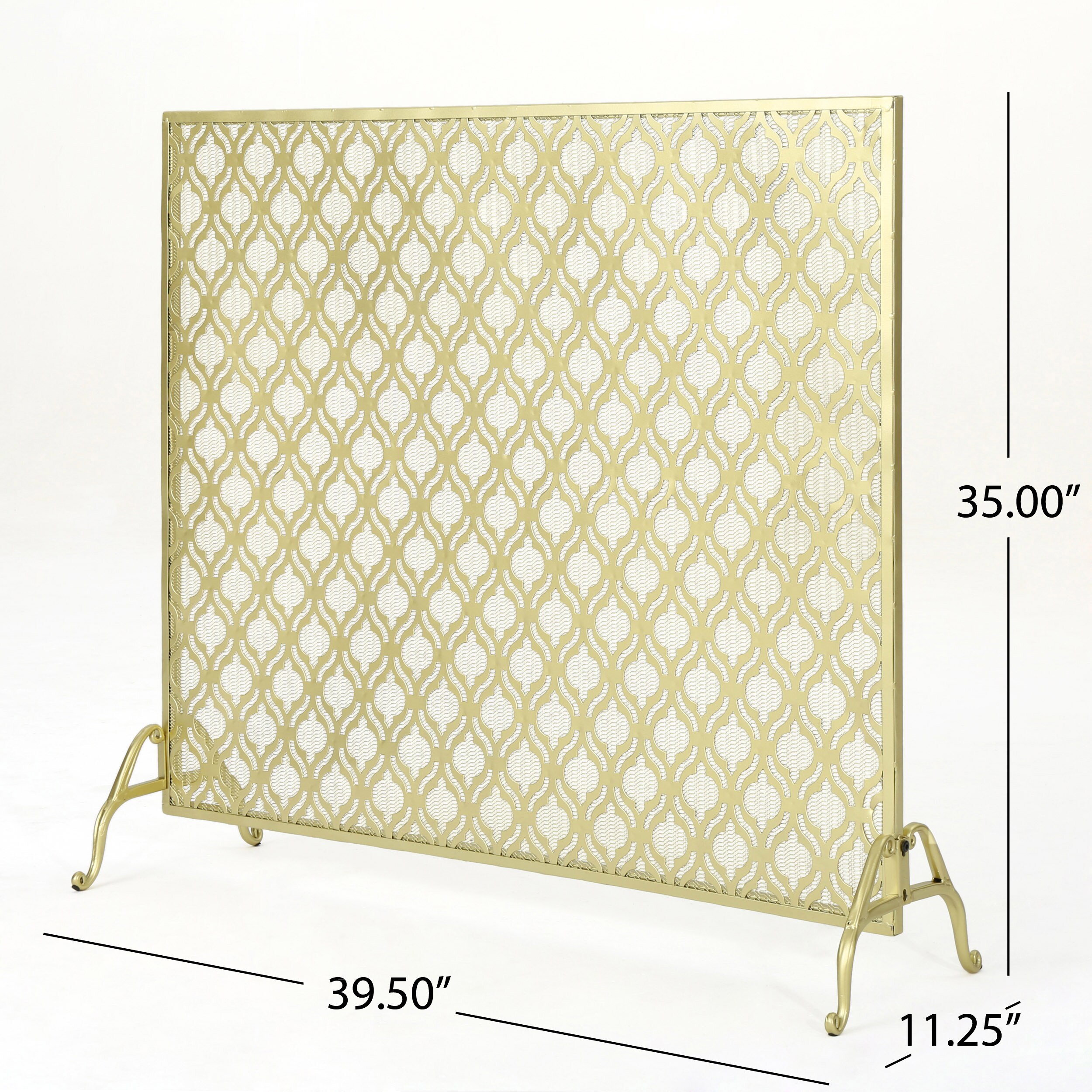 Best Selling Home Decor 39.5-in Gold Iron 1-Panel Flat Fireplace Screen ...