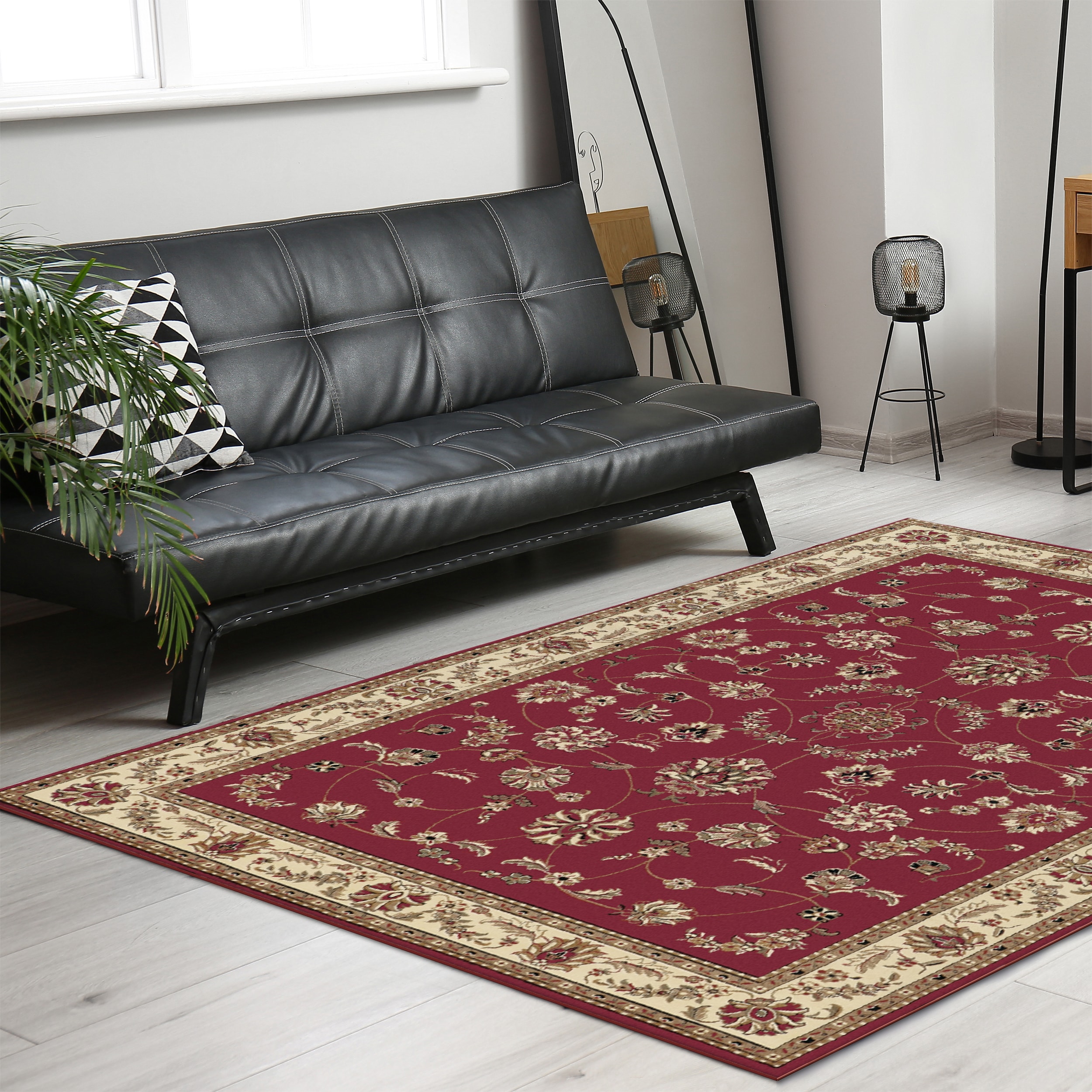 Radici USA 1596/1332/RED Como 8 x 11 (ft) Polypropylene Red Rectangular Indoor Floral/Botanical Oriental Area rug