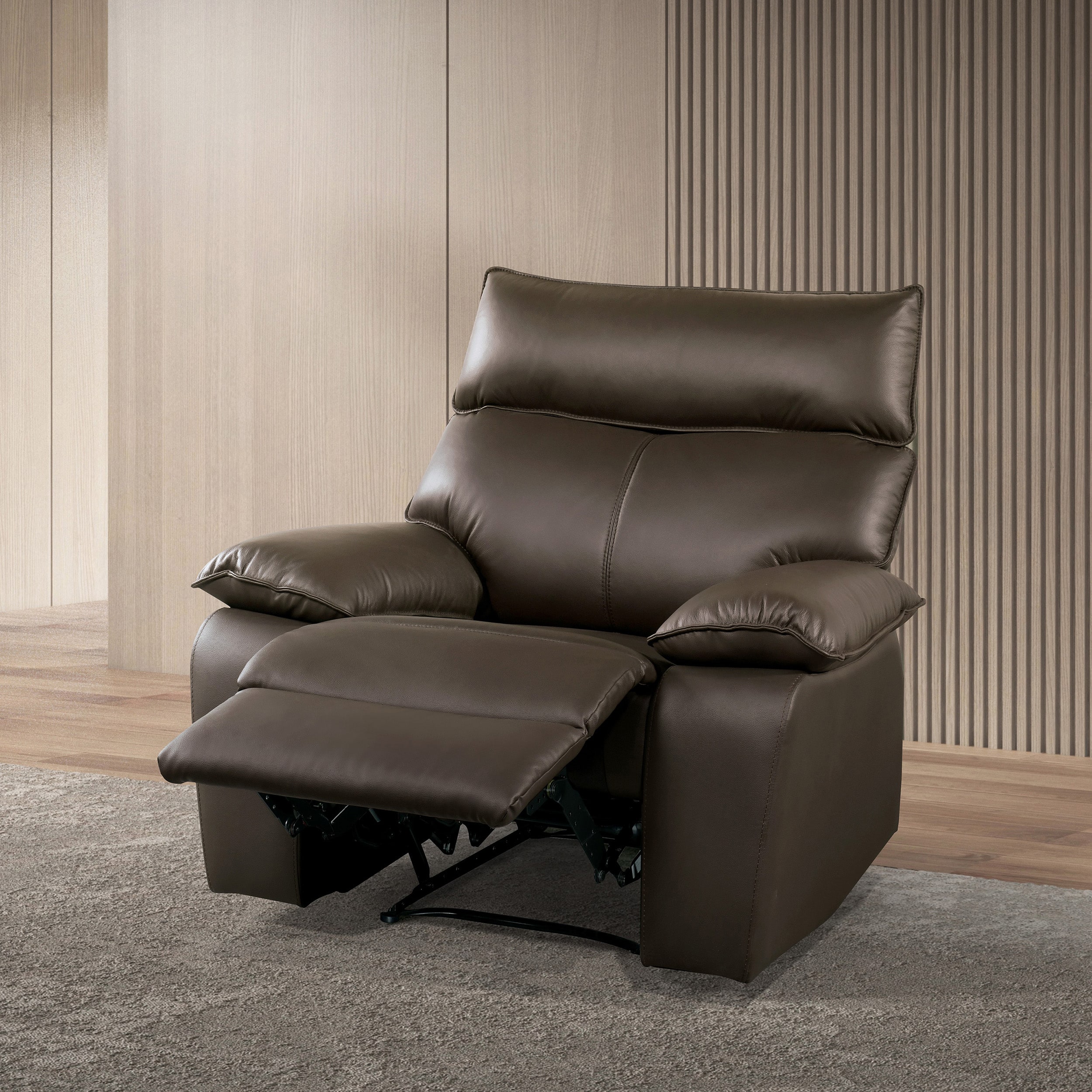 Furniture of America IDF-69008BR-CHM Fairmont Brown Leather Upholstered Tufted Recliner