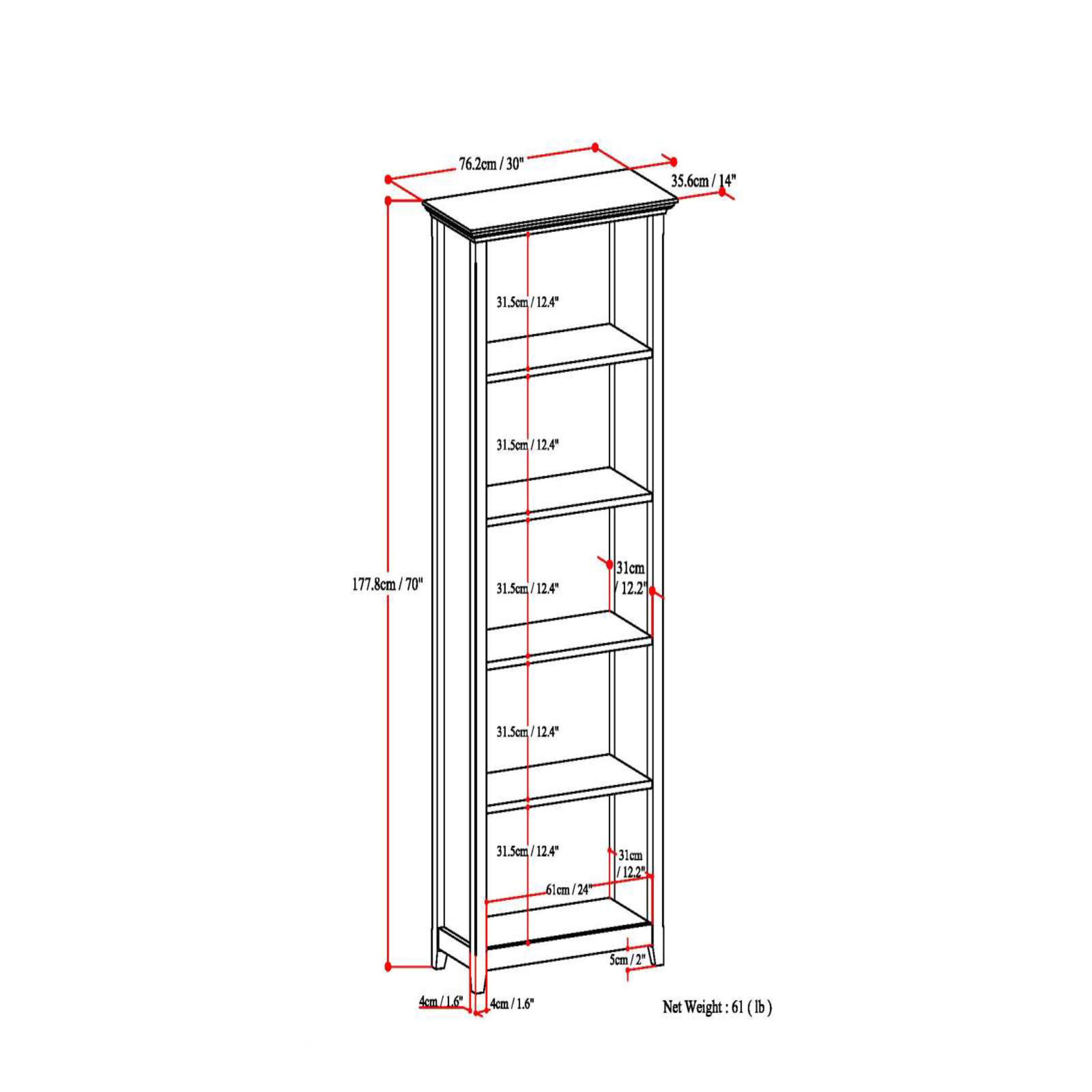 Amherst 70" Hickory Brown Adjustable Wood Bookcase