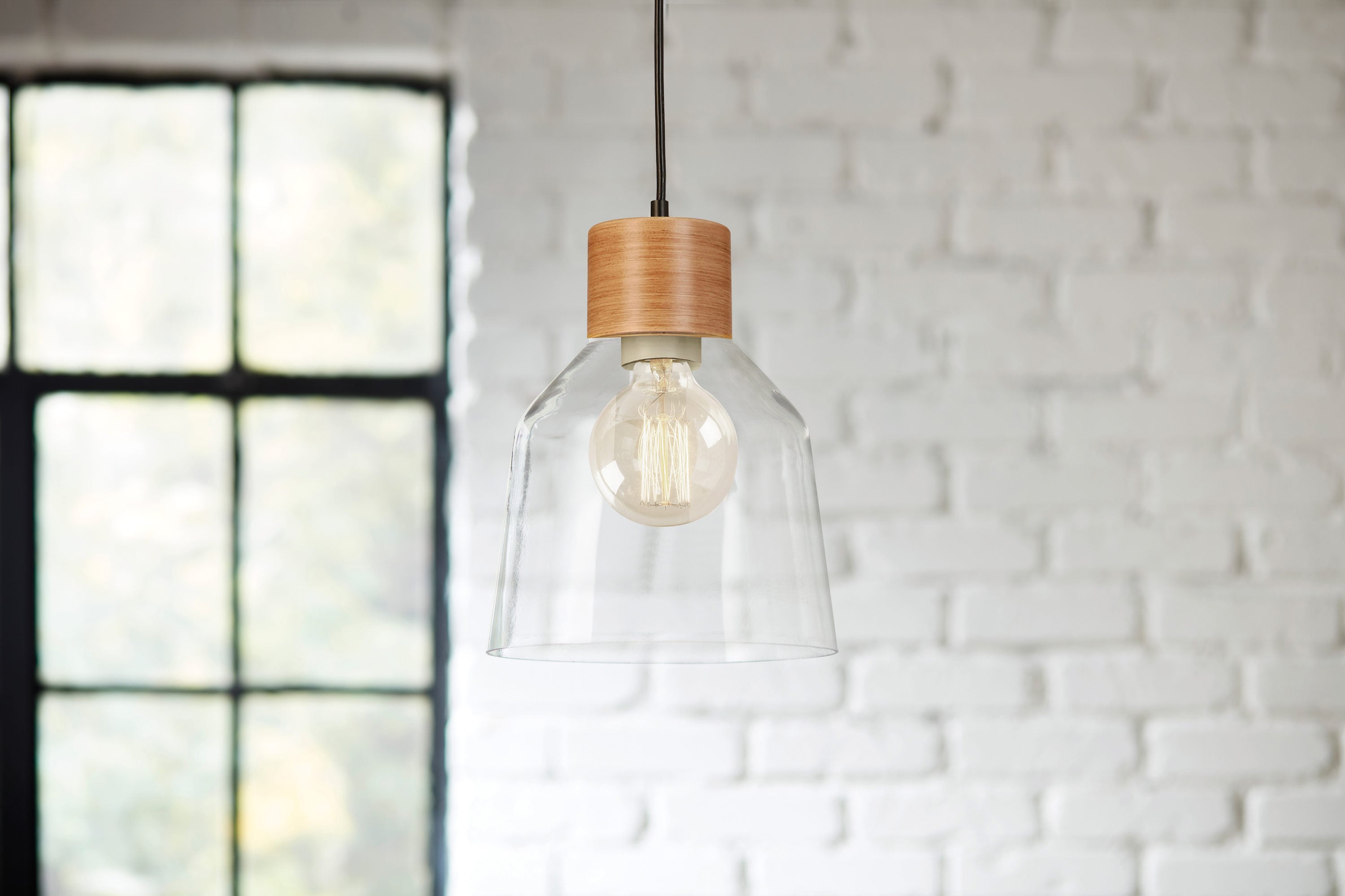 Mackensie Matte Black Canopy with Brown Socket French Country/Cottage Clear Glass Bell Mini Hanging Pendant Light | - allen + roth KIL8991A BROWN