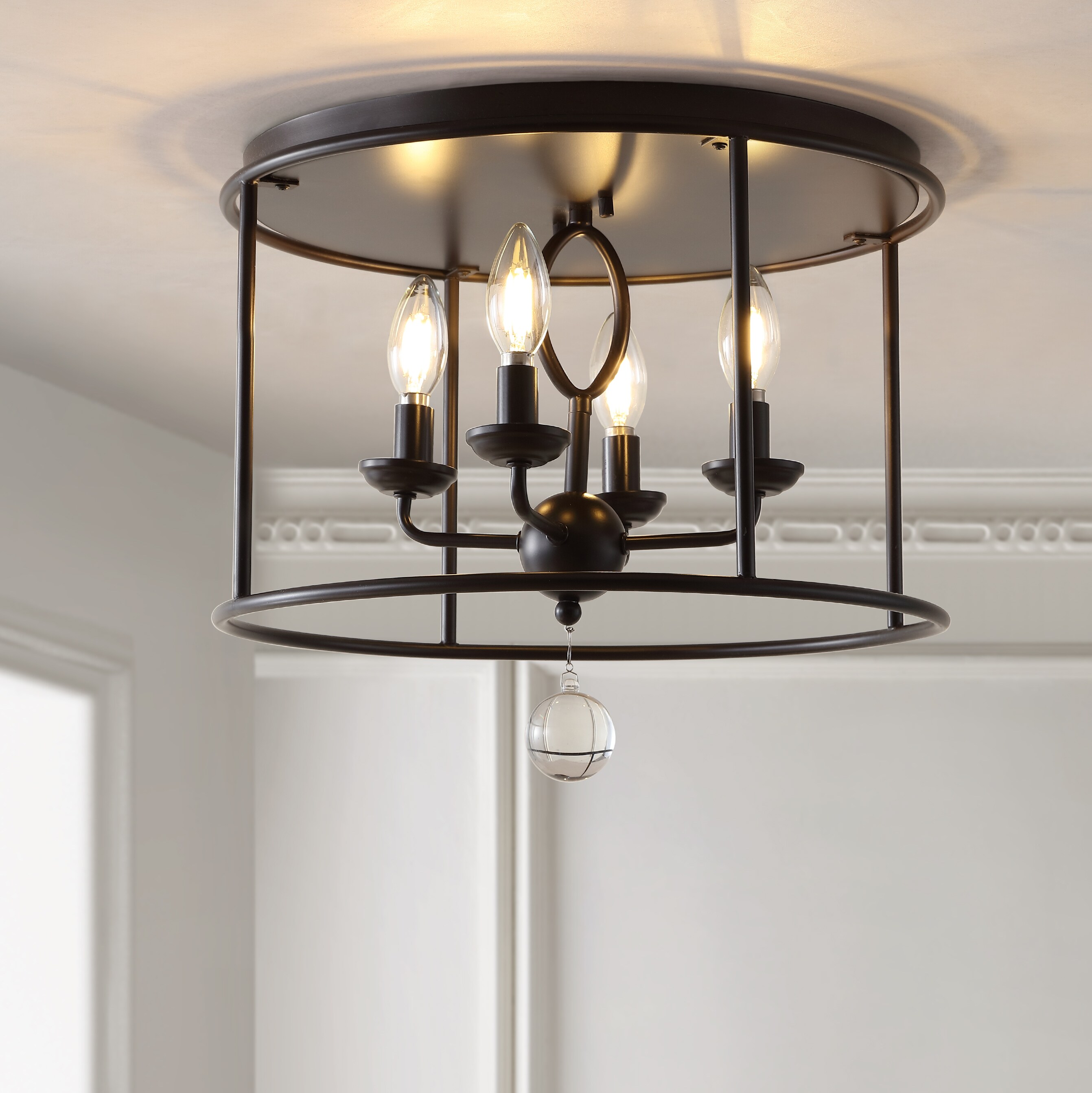 JONATHAN  Y JYL9500A Alma 16" Metal Orb Contemporary 1 -Light 16-in Polished Bronze Flush Mount Light