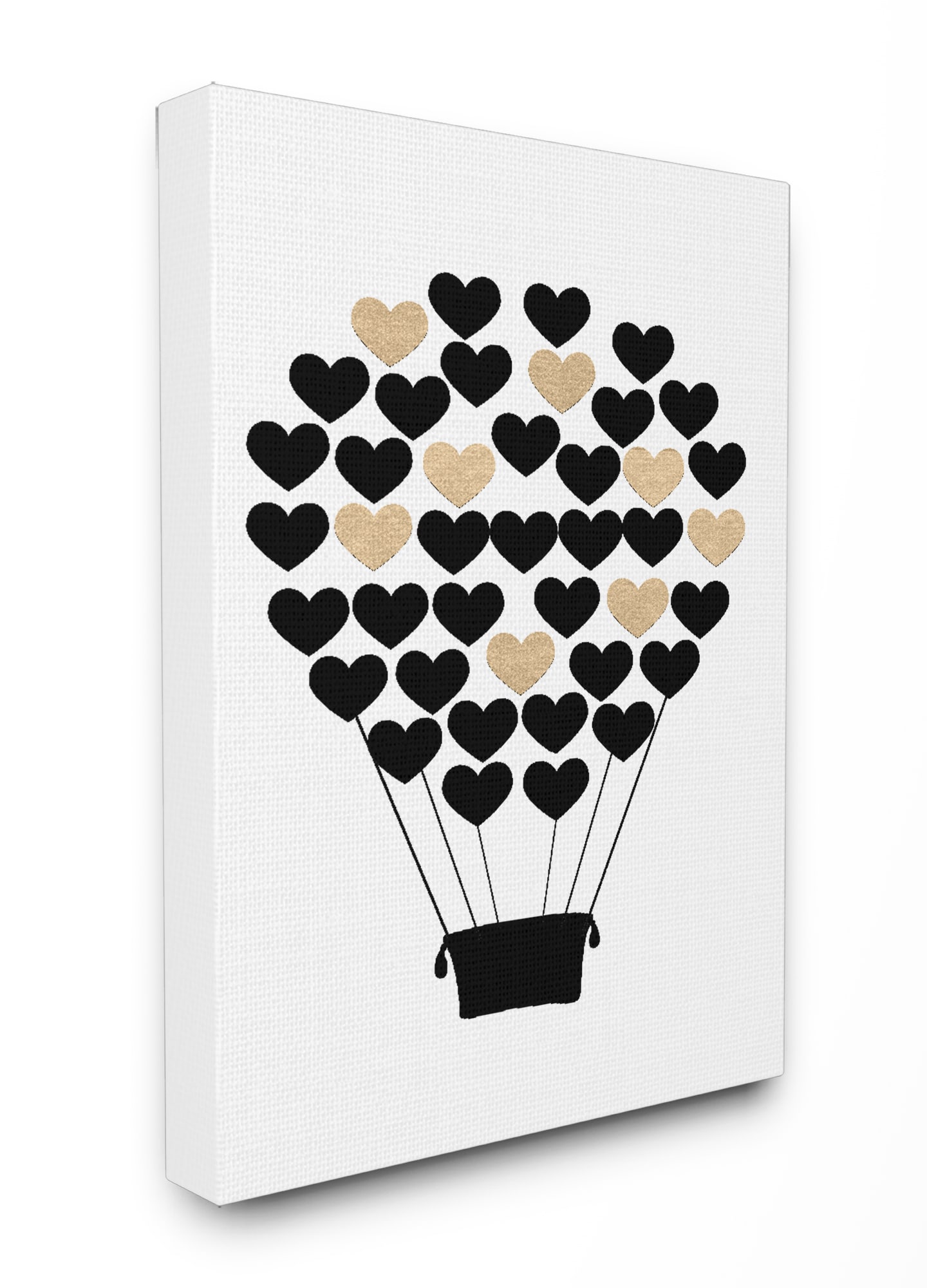 Stupell Industries BRP-1838-CN-24X30 Black and Gold Heart Hot Air Balloon Daphne Poselli 30-in H x 24-in W Print on Canvas