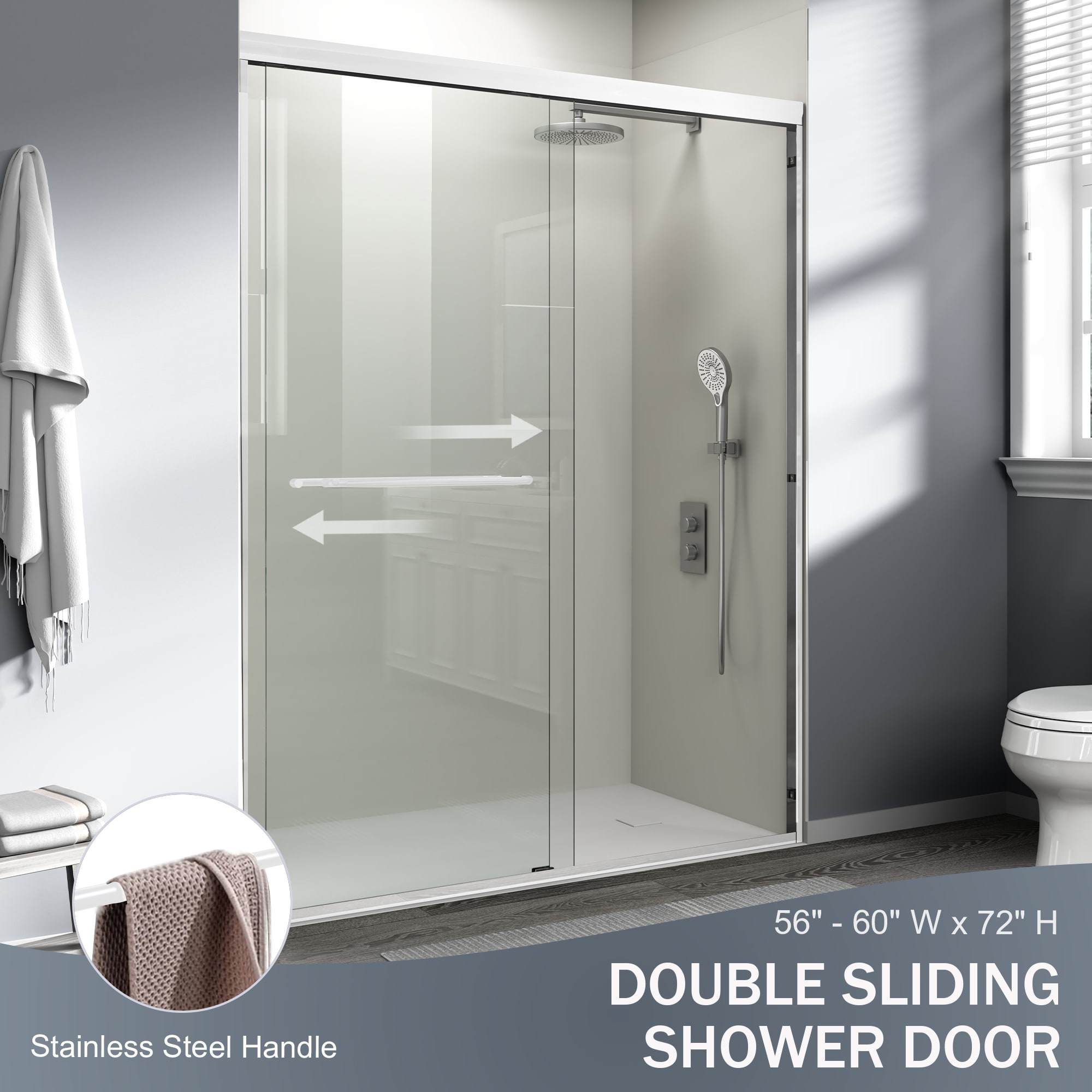LOVMOR 56-60 in. W x 72 in. H Double Sliding Shower Door Semi