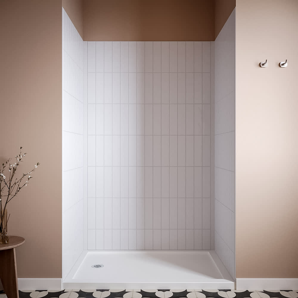 Streamline  32 inch L x 48 inch W x 76 inch H 3 Piece Glue Up Alcove Shower Surround in White Tile Finish