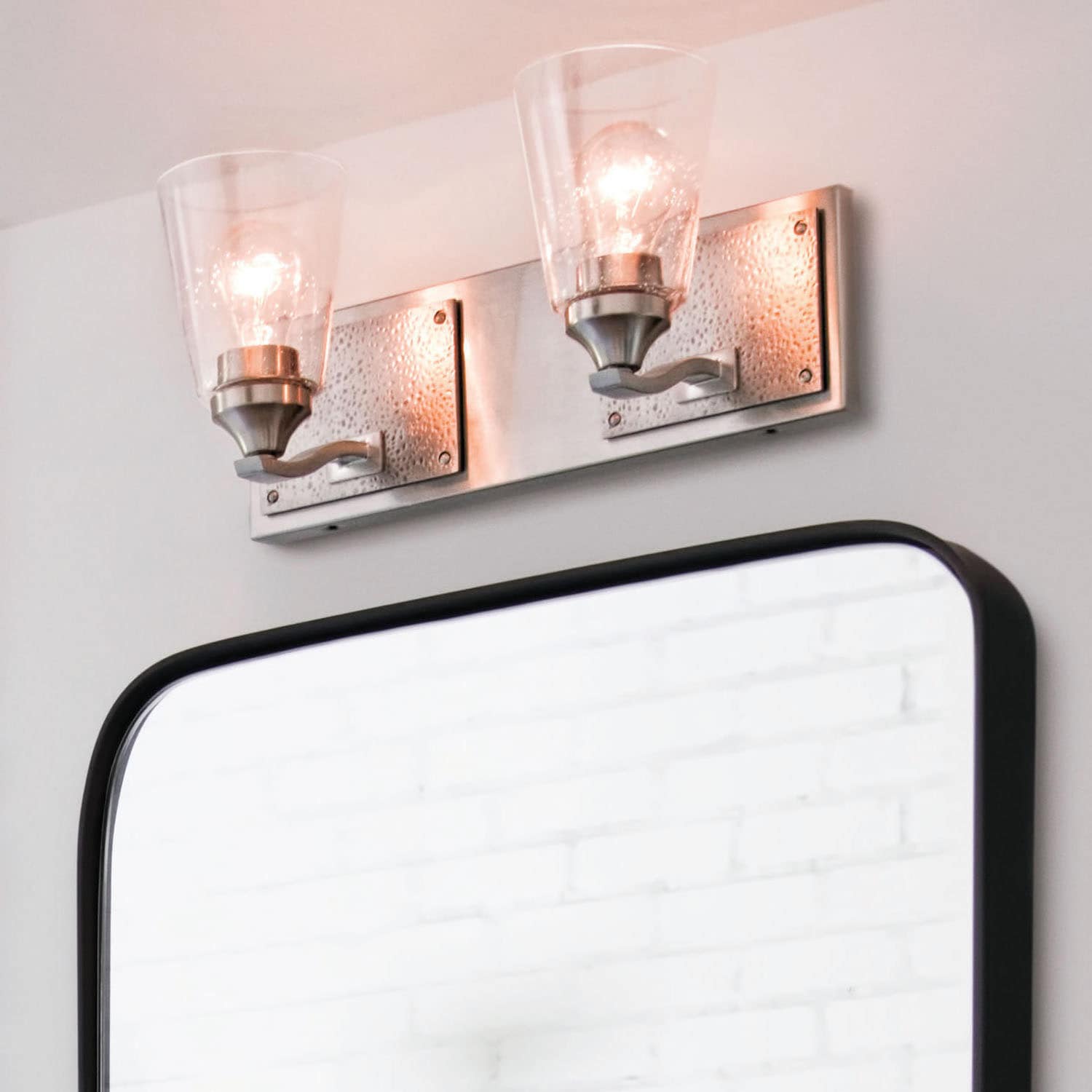 Brushed Nickel 2-Light Bathroom Wall Sconce with Clear Seedy Glass
