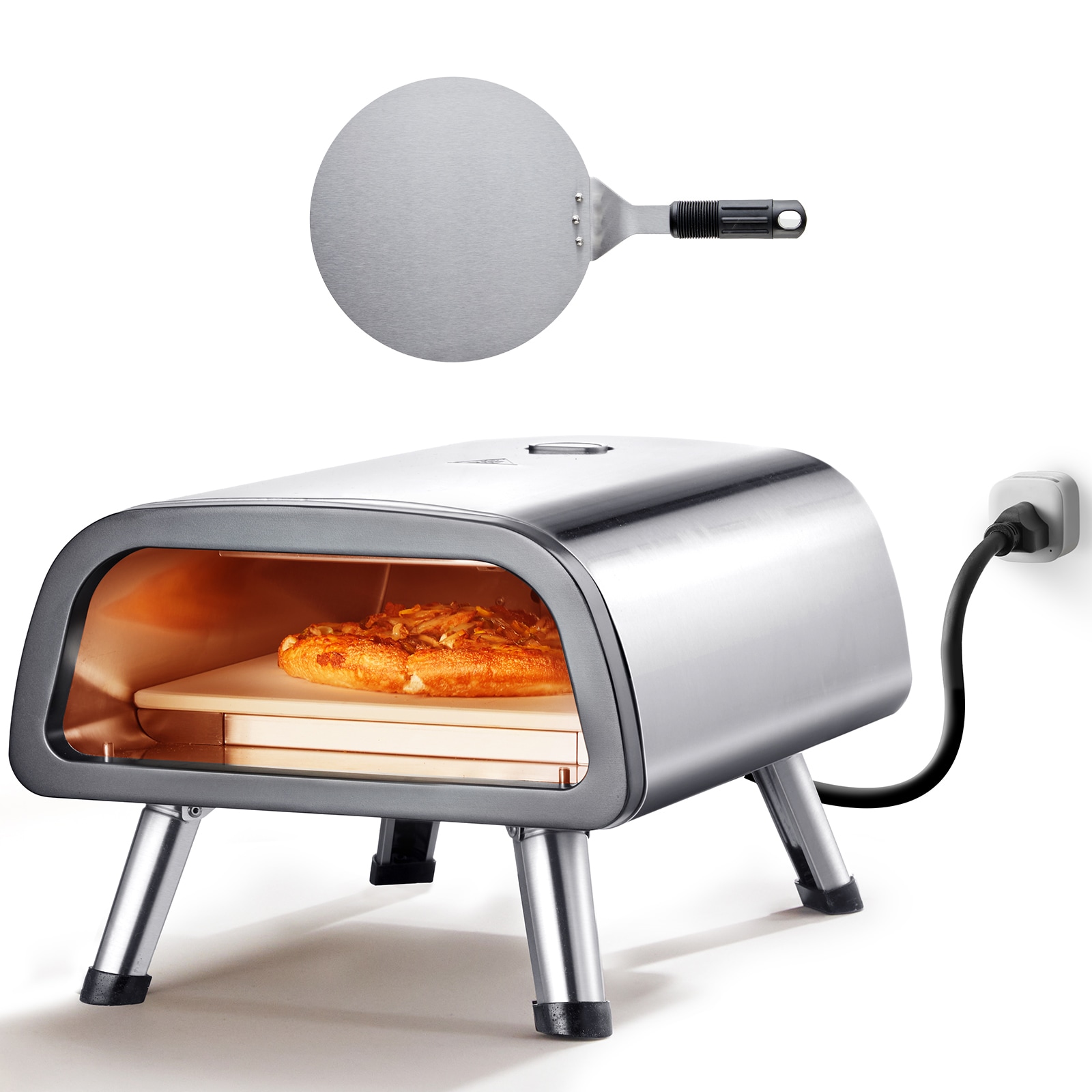 VEVOR SCGDKTMSDPSL06328V1 12-IN Electric Pizza Oven Countertop Stainless Steel Pizza Maker Machine with Pizza Stone and Spatula Heats up to 850°F Multipurpose Indoor and Outdoor Pizza Cooker for Restaurant Home Camping