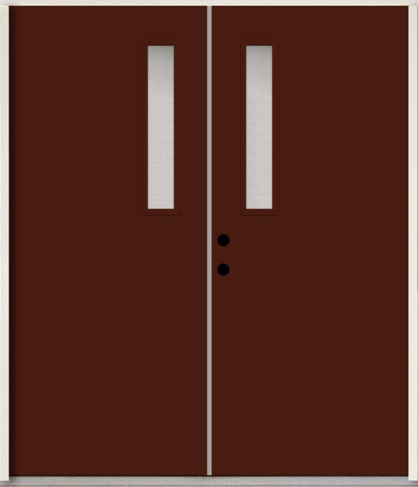 RELIABILT LO1063657 Spotlights 72-in x 80-in x Fiberglass 1/4 lite Right-hand inswing Currant Paint Painted Prehung Double Front Door Insulating core