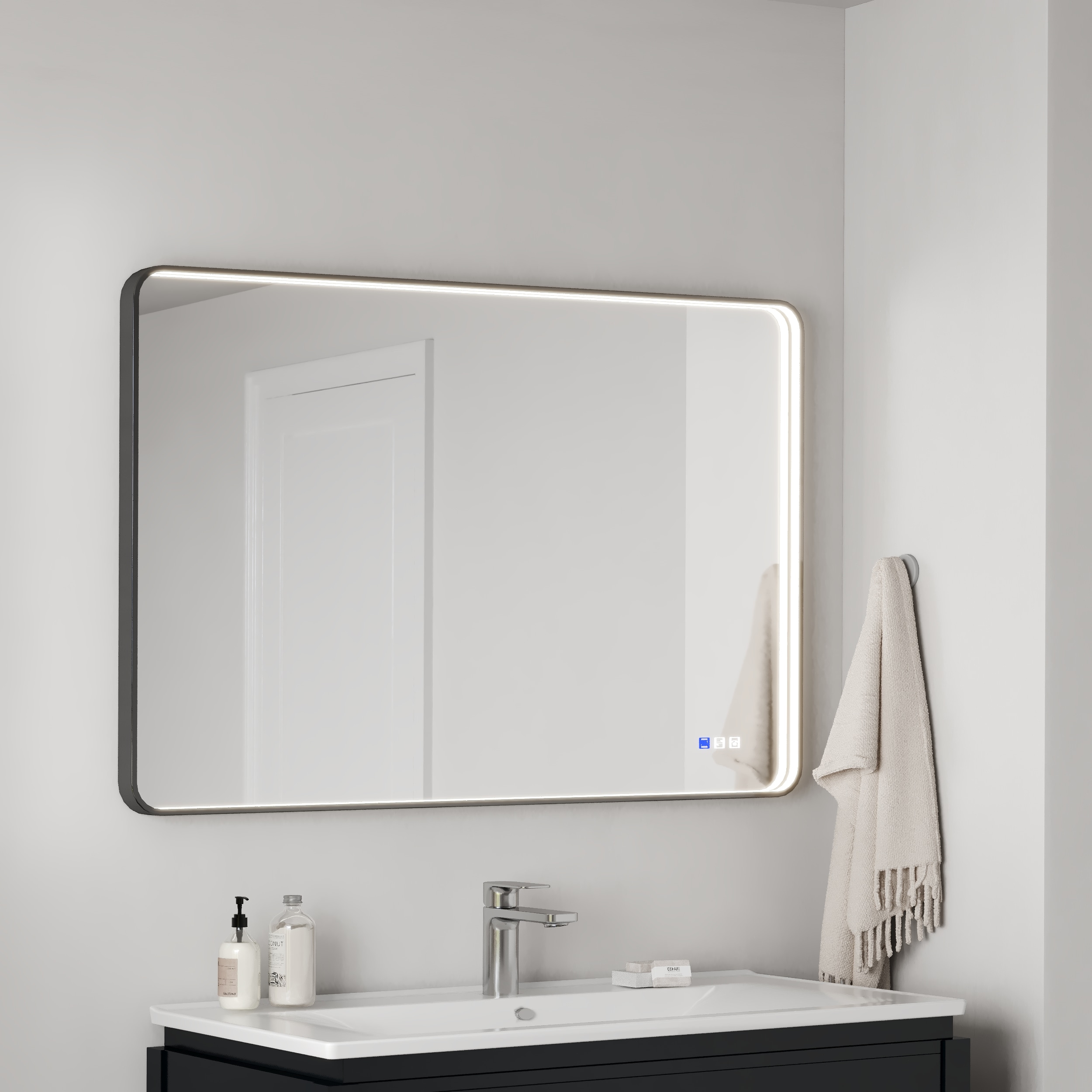 waterpar Framed Rectangle Dimmable LED Lighted Fog Free Bathroom Vanity Mirror (Matte Black)