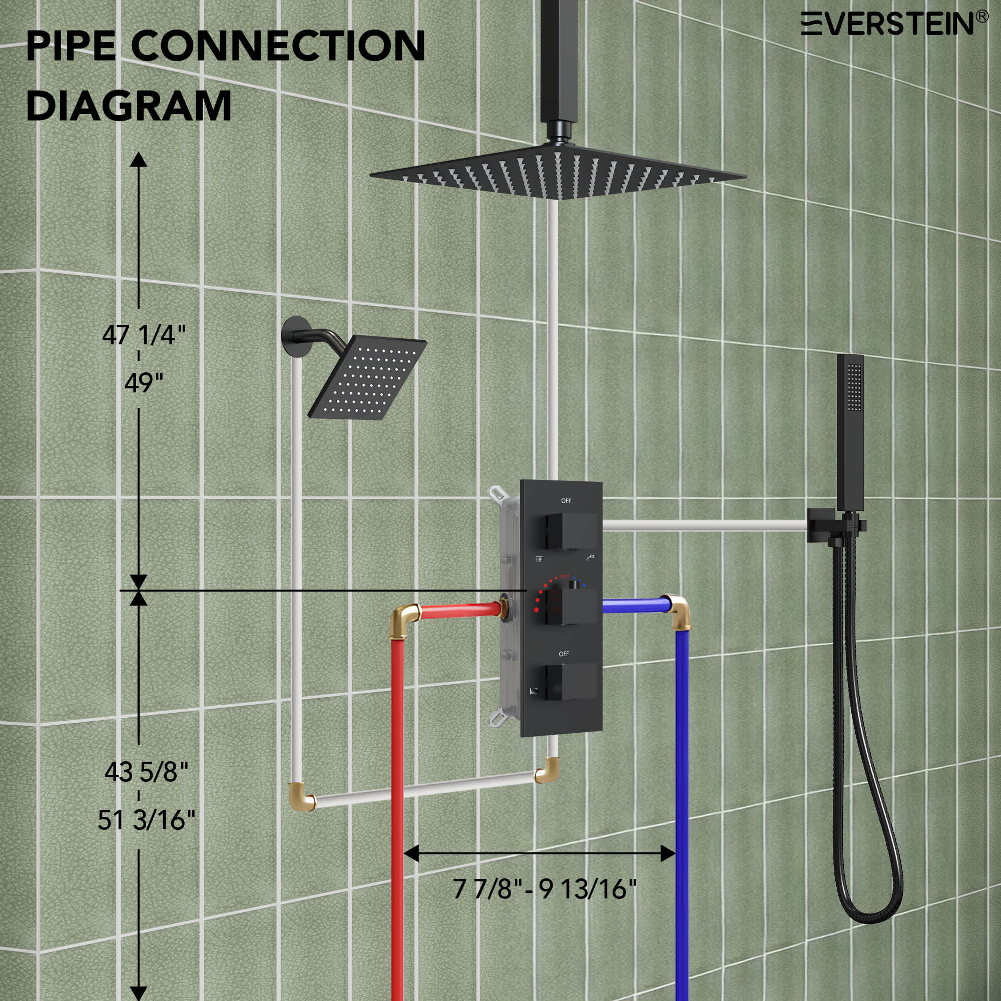 EVERSTEIN SFS1004A-BK12 Showerhead-Bar-Panels - View #9