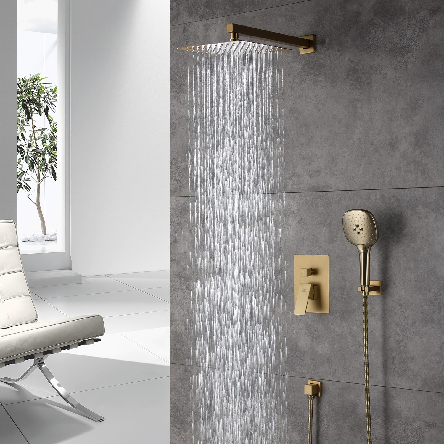 Casainc Brush Gold Dual Head Waterfall Built In Shower System With 2