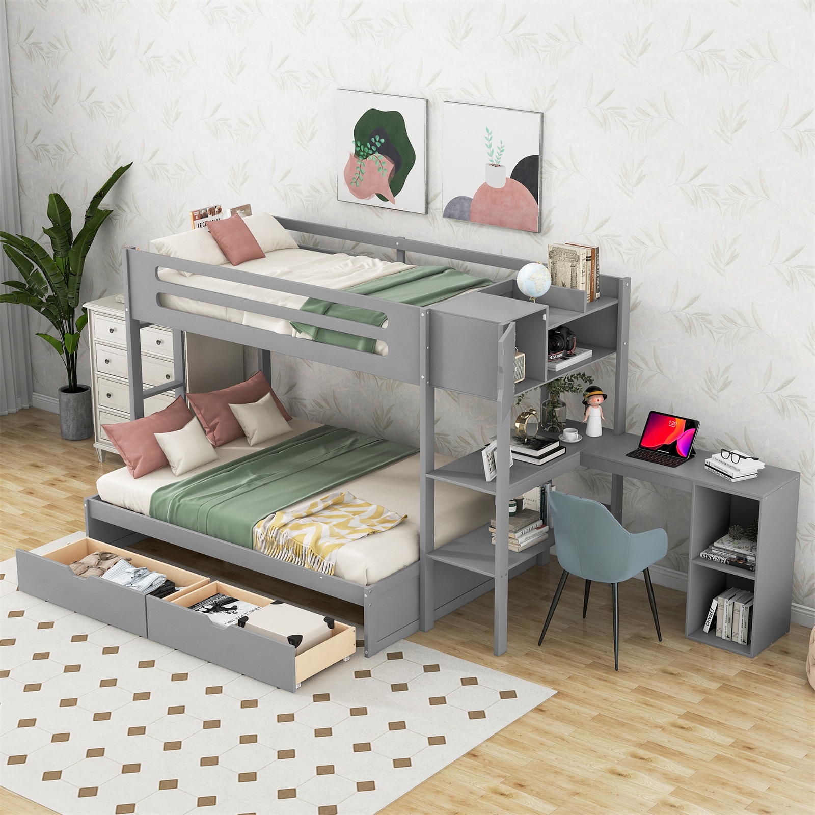 BESTCOSTY GX001LJW611AAE-ZY Gray Twin Wood Bed frame Bed with Storage