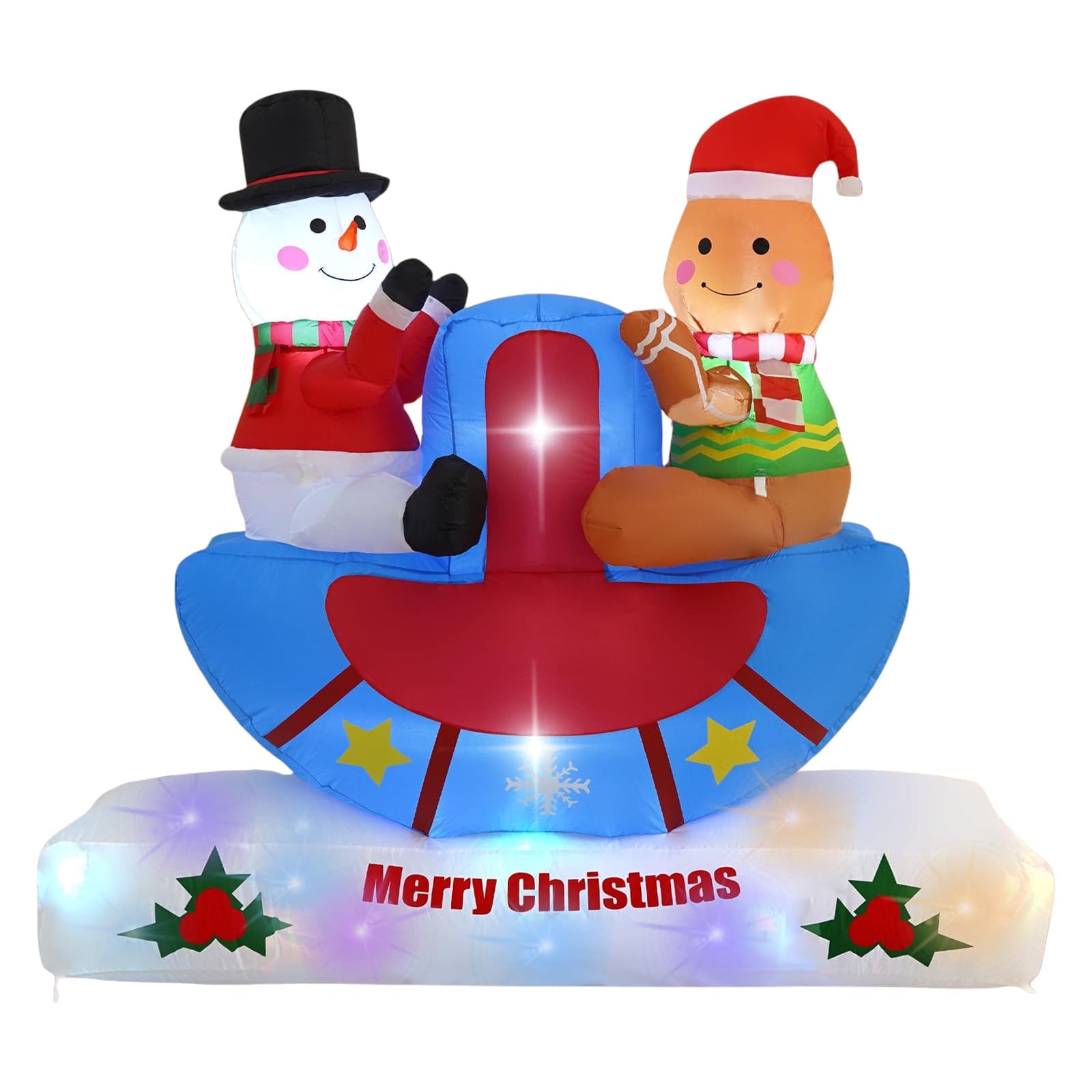 Etokfoks  9ft Christmas Inflatable Snowman and Santa Yard Decoration with LED and Kaleidoscope Lights 1 Piece for Outdoor Lawn or Garden