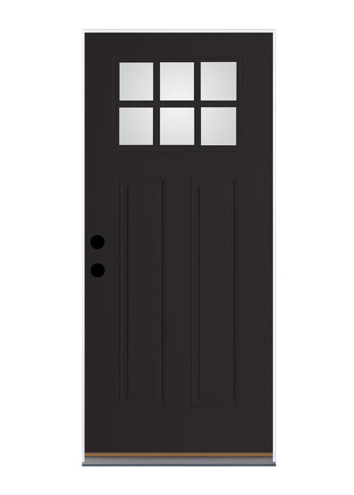 Therma-Tru Benchmark Doors B30SD8BKCR6LEKVLON6 36-in x 80-in Fiberglass Craftsman Left-Hand Outswing Black Painted Single Front Door Insulating Core