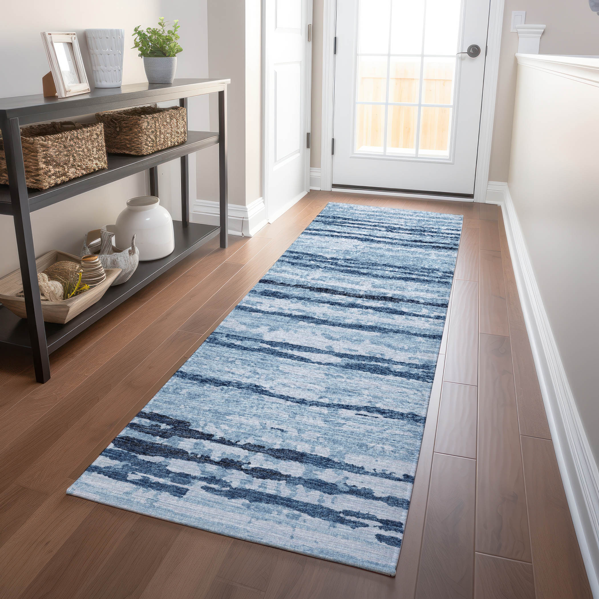 Addison Rugs AMF75BL2X8 Mayfield AMF75BL 2 x 7 (ft) Loomed Polyester Blue Rectangular Indoor Abstract Machine washable Runner rug