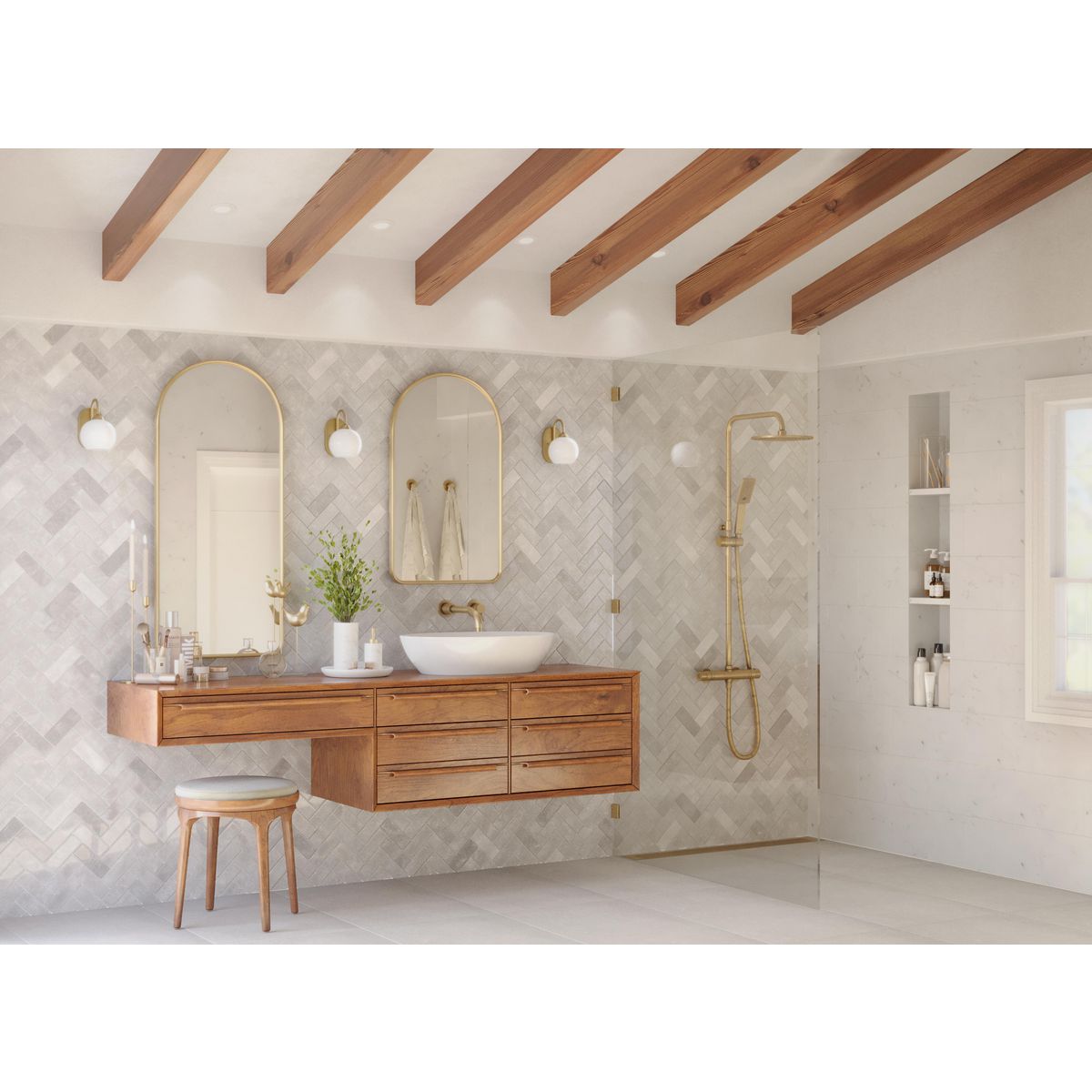 Vintage Gold and White Glass Globe Bath Wall Light