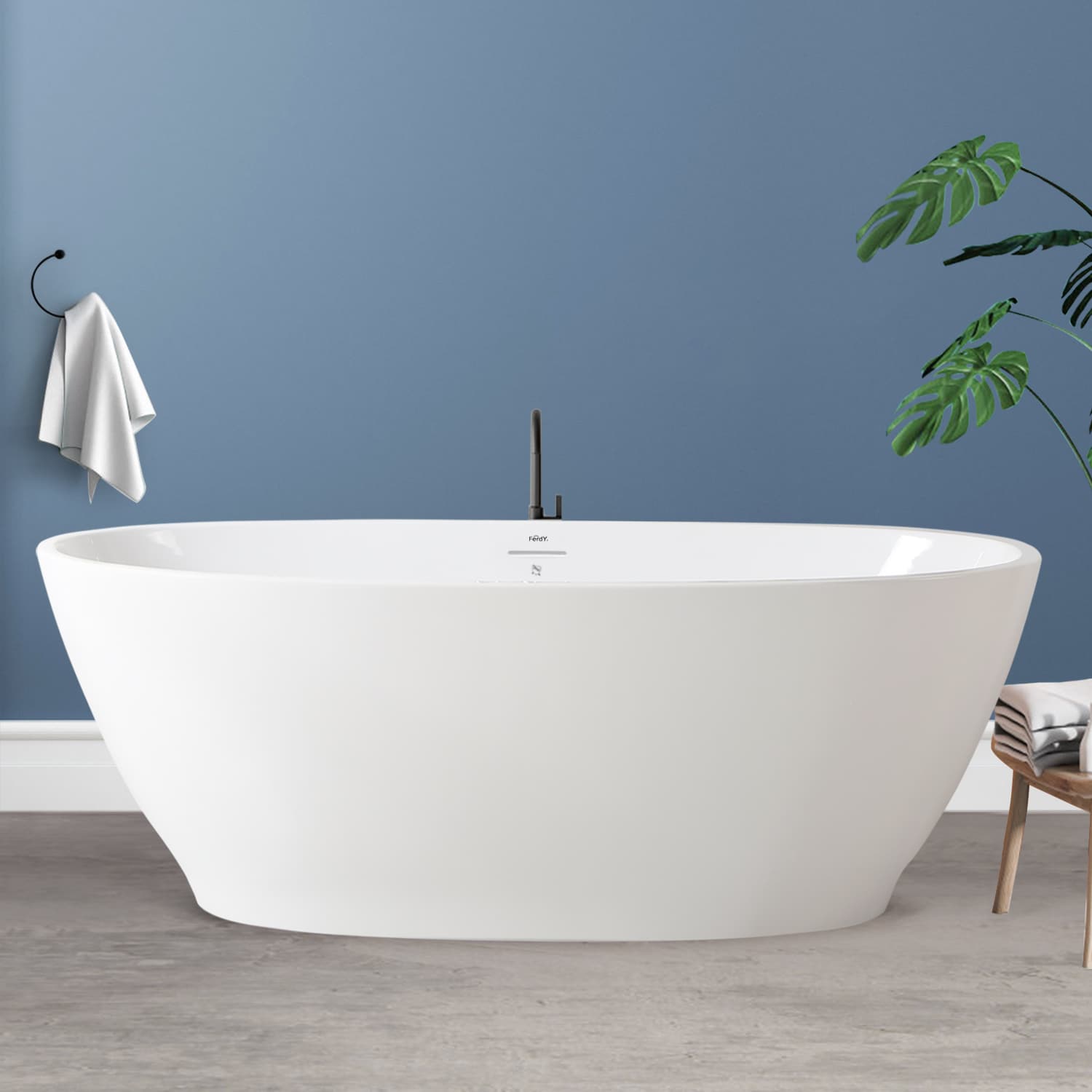 FerdY FERDY-02576-1645-BN Koh Samui 31.90-in x 64.80-in White Acrylic Oval Freestanding Soaking bathtub with Drain ( Center Drain )