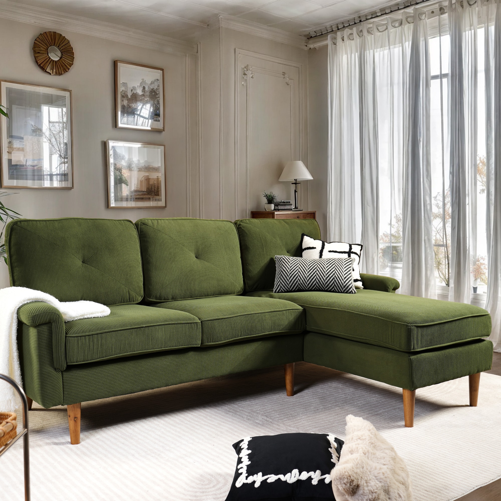 Caodoc L5-NOPR660-4 87-Inches Modern Green L-Shape sofa for Livingroom Reclining Sofa