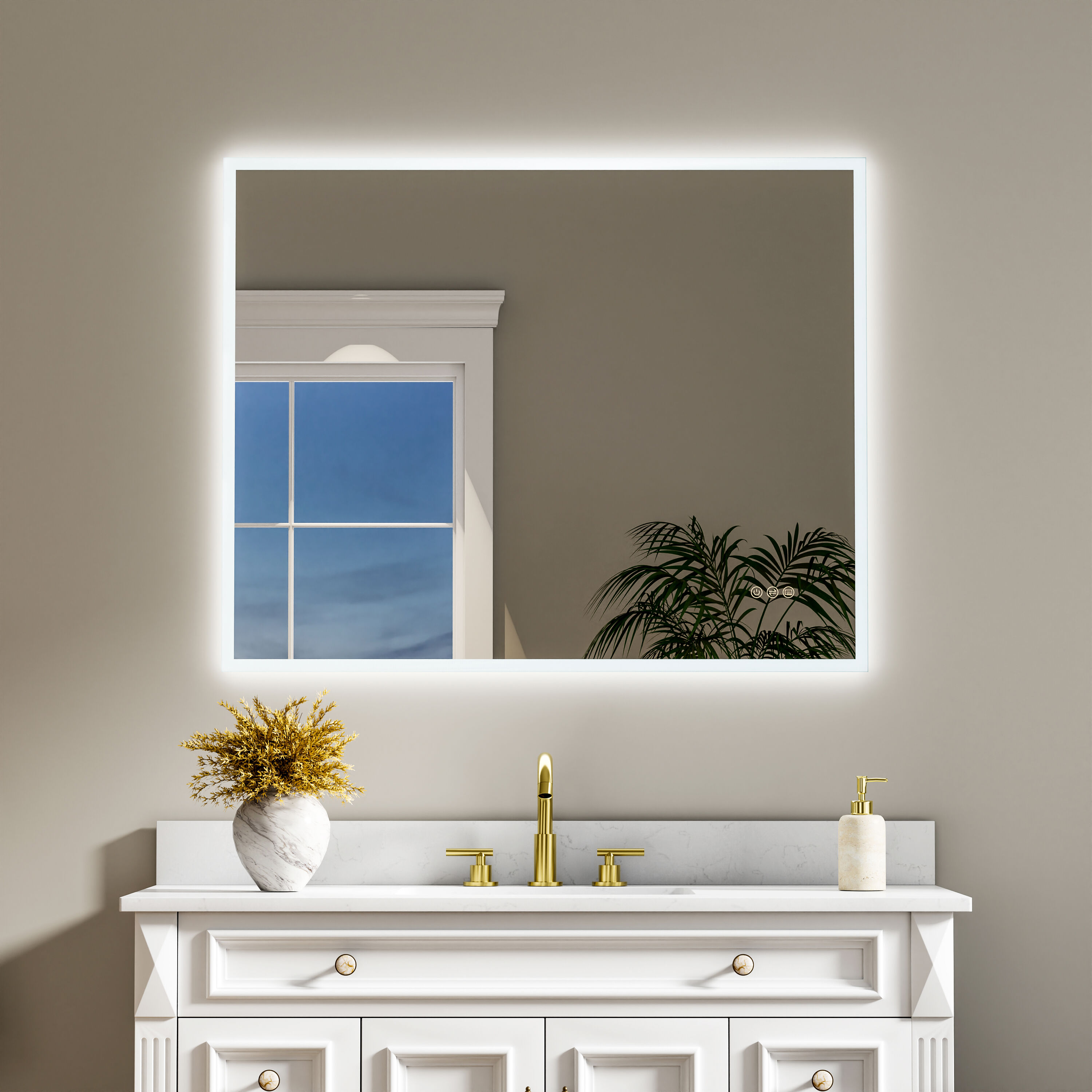CALVON WMR10W40 40-in x 32-in Polished Frameless Rectangle Dimmable LED Lighted Fog Free Bathroom Vanity Mirror ( Silver )